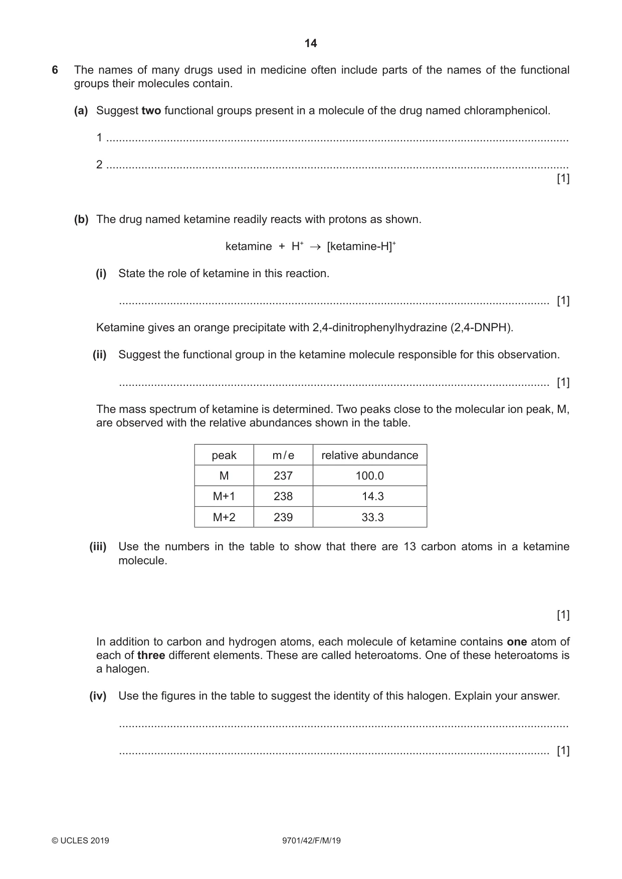 Cambridge A Level Chemistry 9701 2019 Feb/March Paper 4 · Variant 2 question paper, page 14 of 20