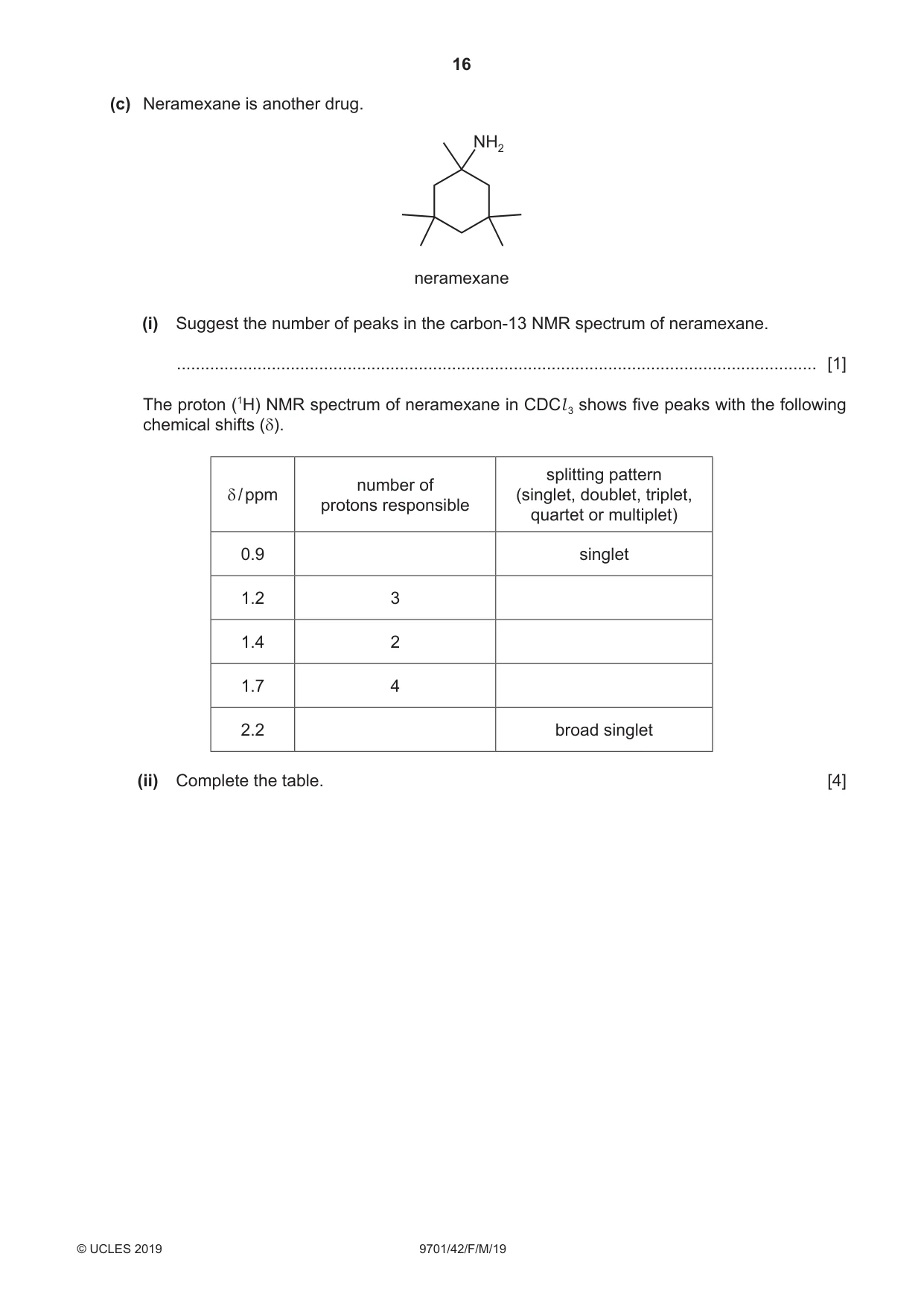 Cambridge A Level Chemistry 9701 2019 Feb/March Paper 4 · Variant 2 question paper, page 16 of 20
