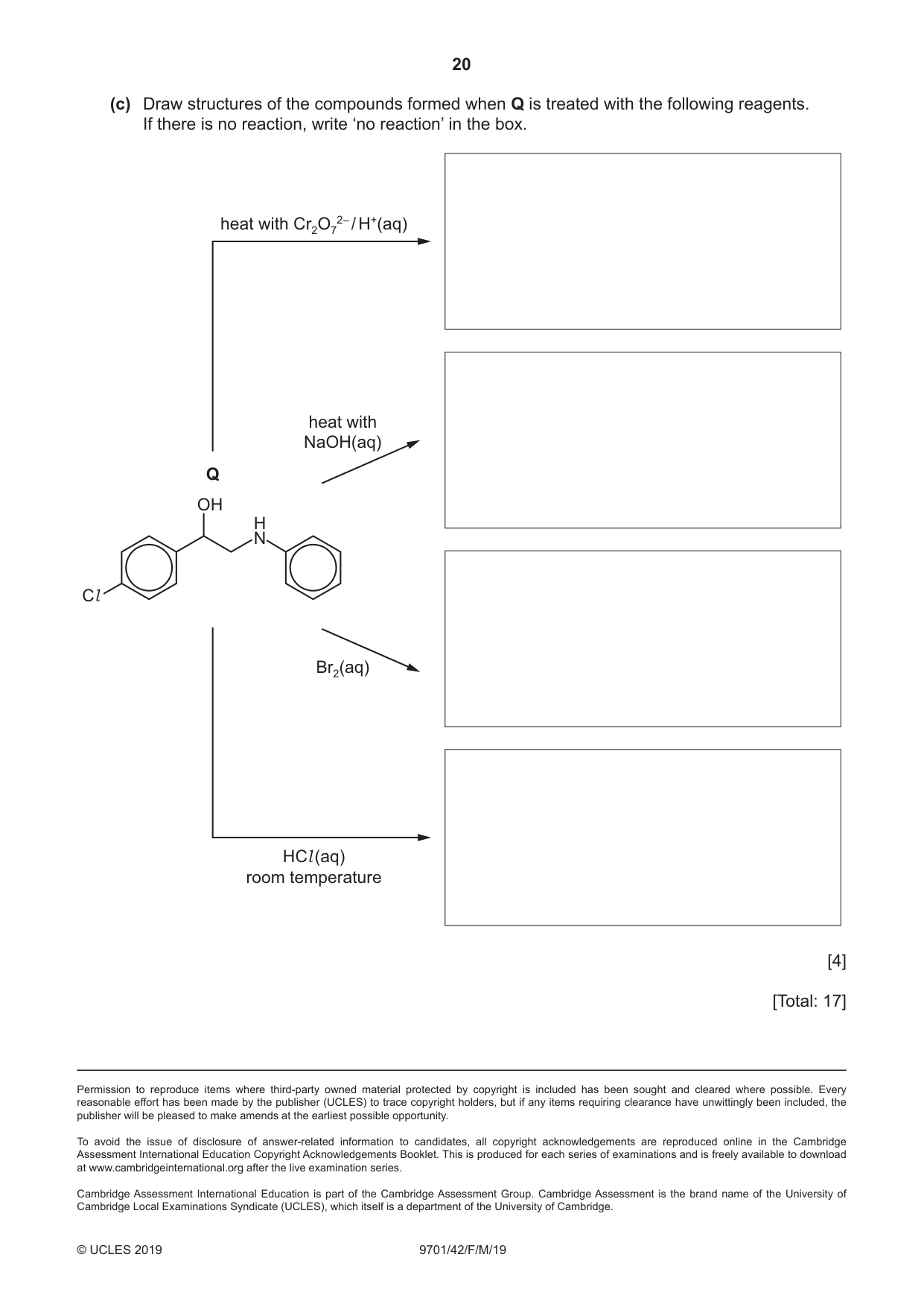Cambridge A Level Chemistry 9701 2019 Feb/March Paper 4 · Variant 2 question paper, page 20 of 20