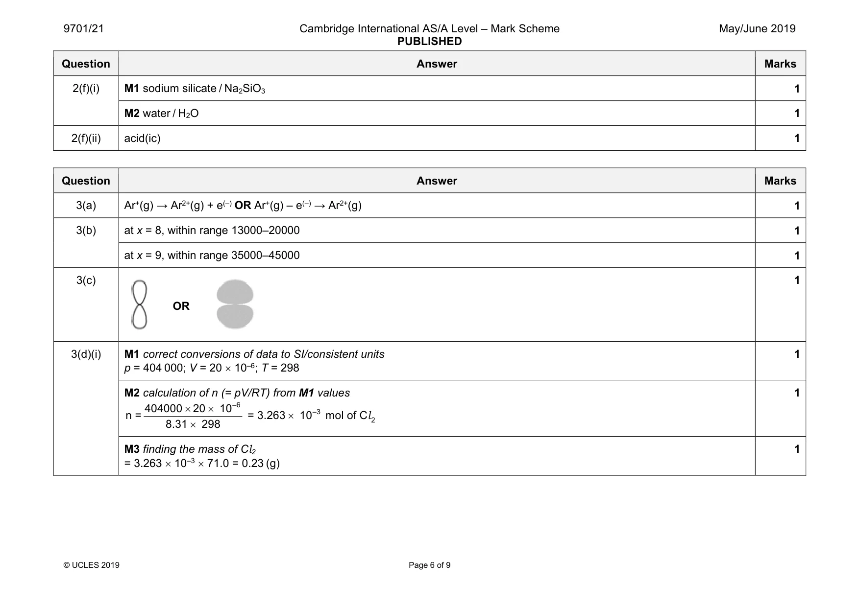 Mark scheme, page 6 of 9
