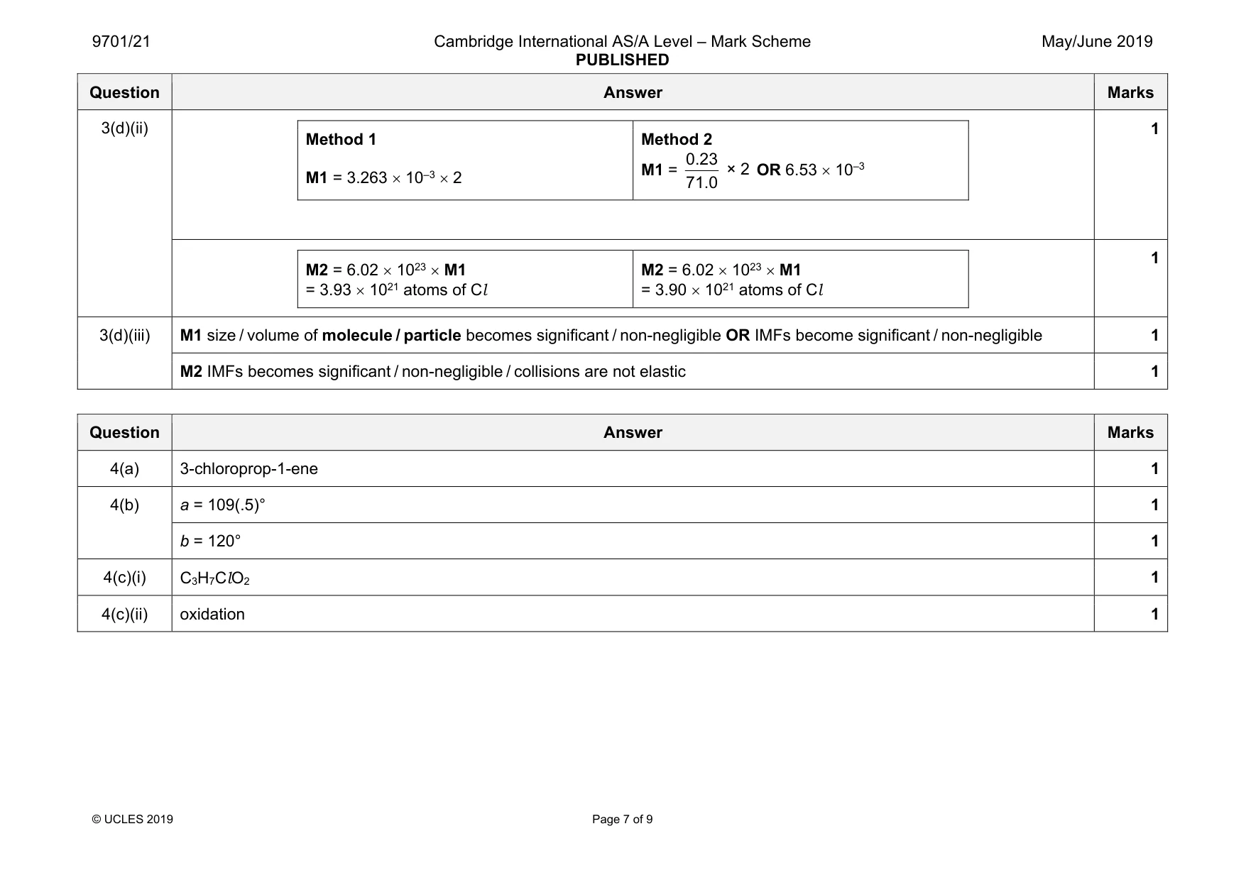 Mark scheme, page 7 of 9