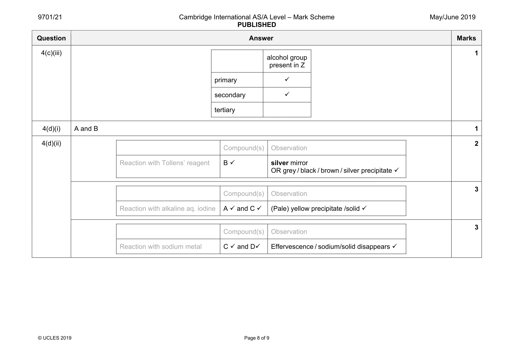 Mark scheme, page 8 of 9