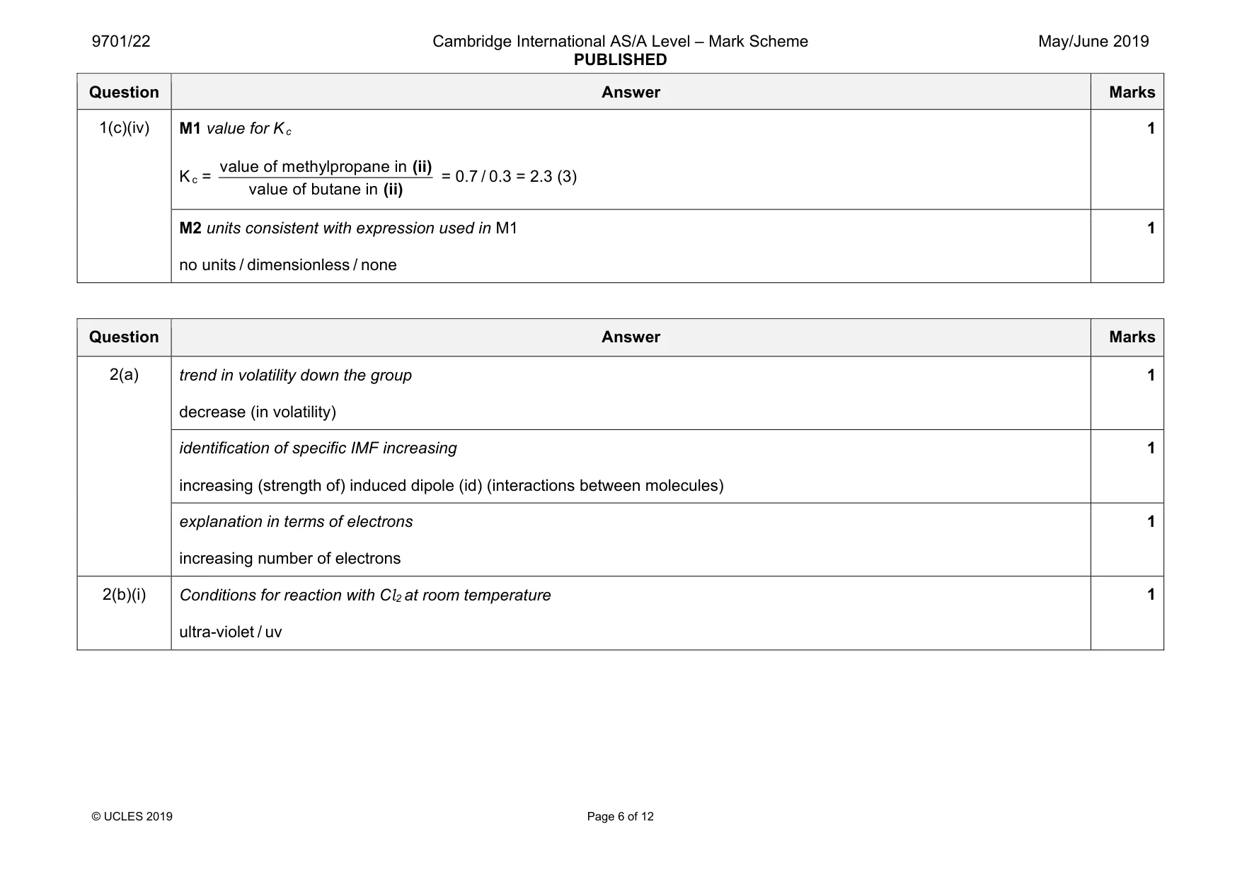 Mark scheme, page 6 of 12