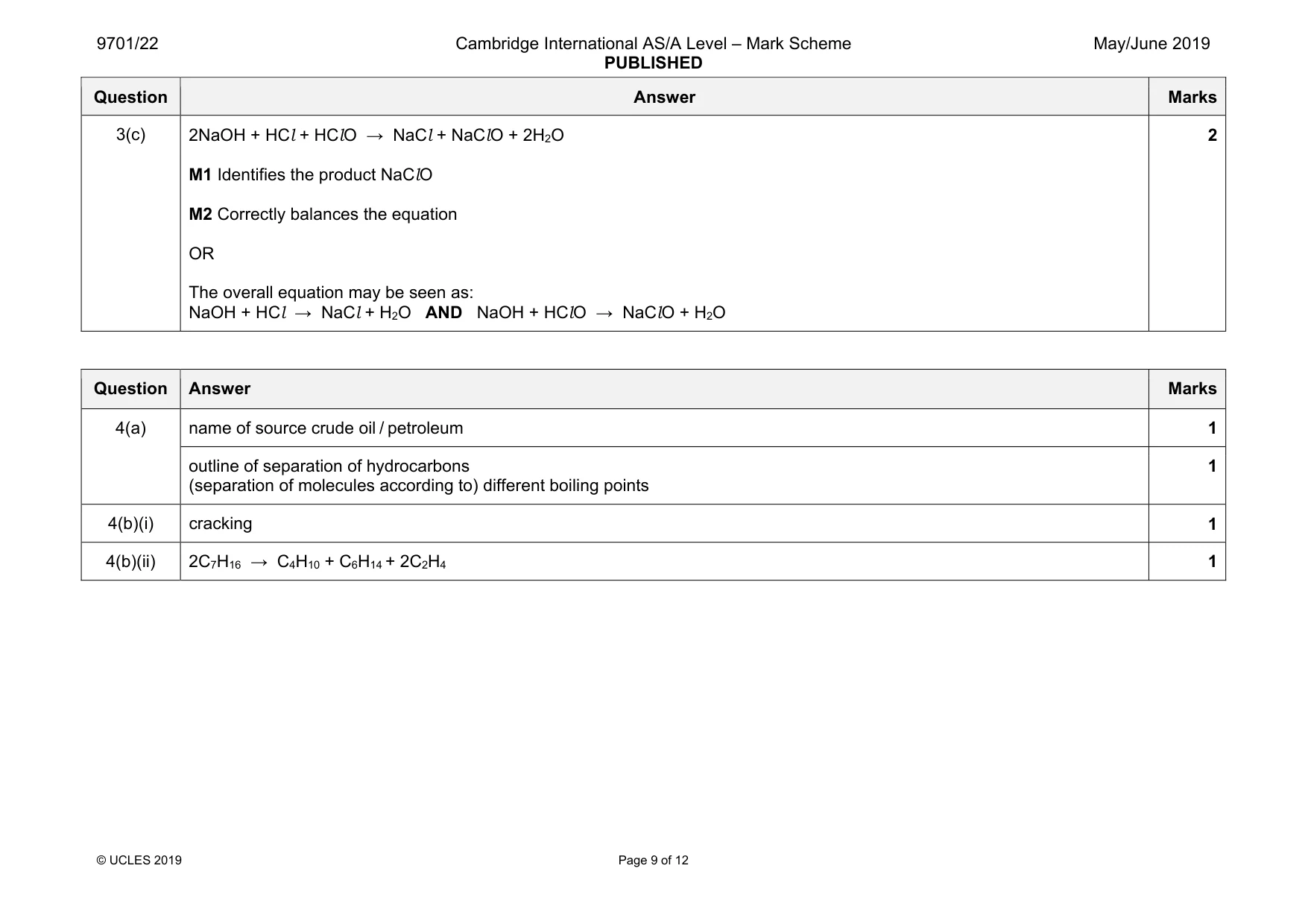Mark scheme, page 9 of 12