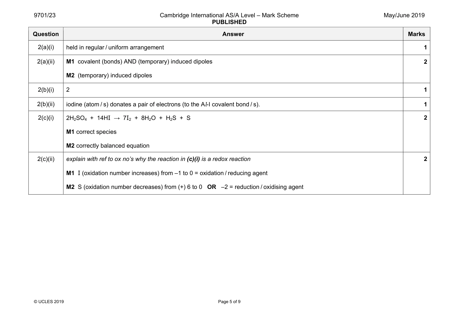 Mark scheme, page 5 of 9