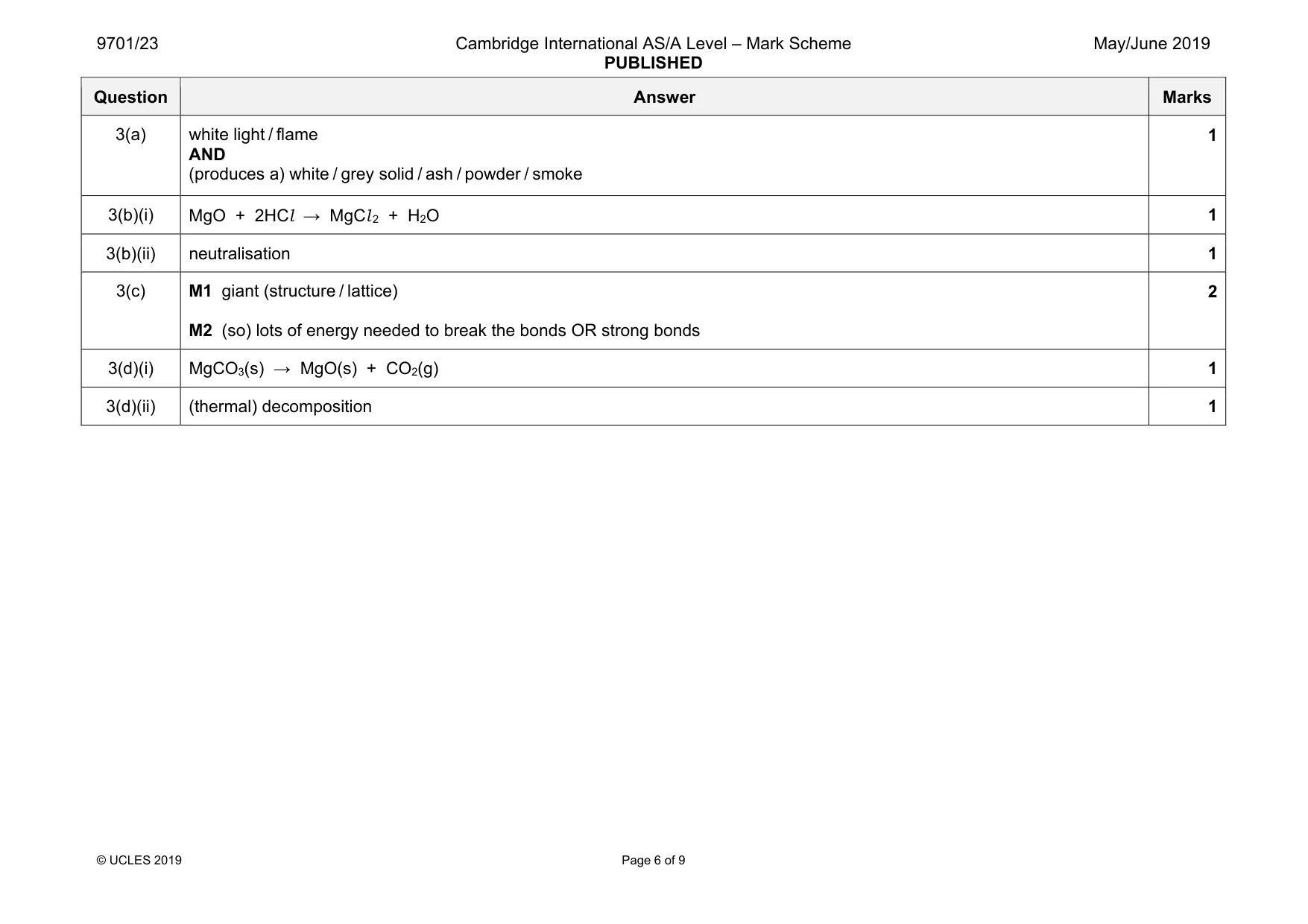 Mark scheme, page 6 of 9