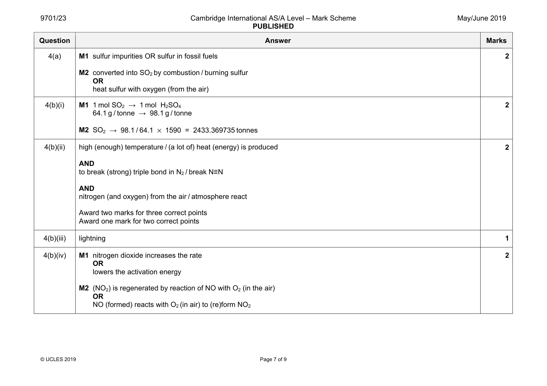 Mark scheme, page 7 of 9