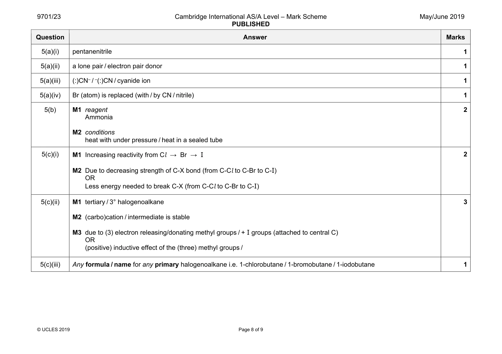 Mark scheme, page 8 of 9