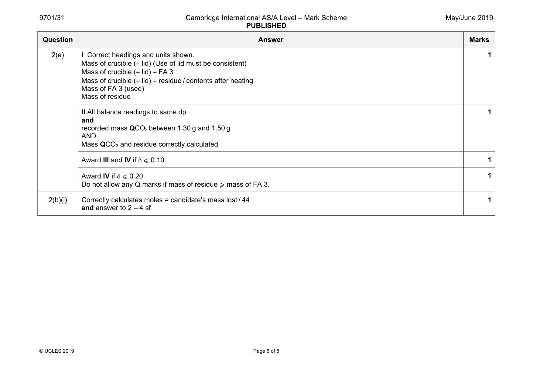Mark scheme, page 5 of 8