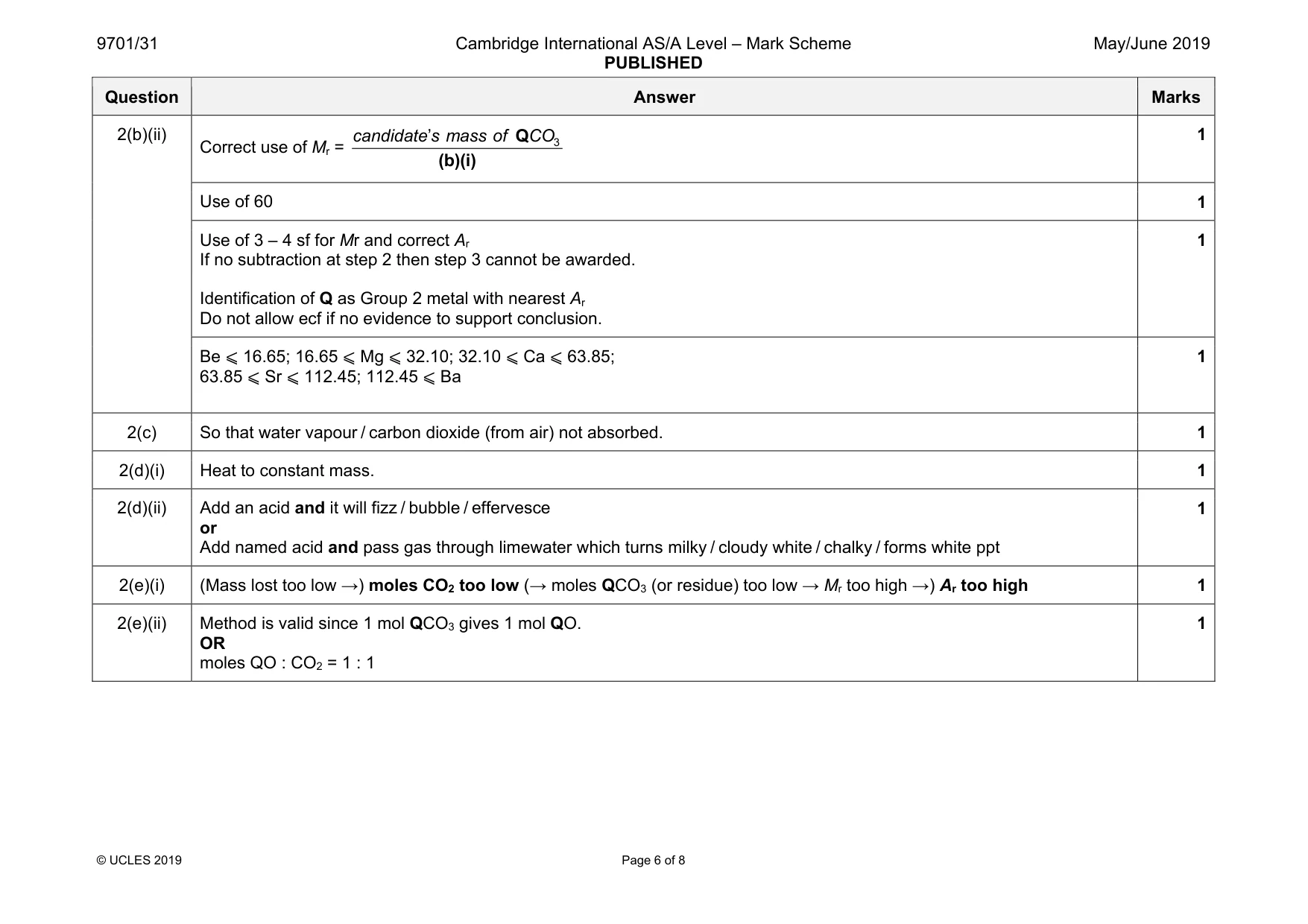 Mark scheme, page 6 of 8