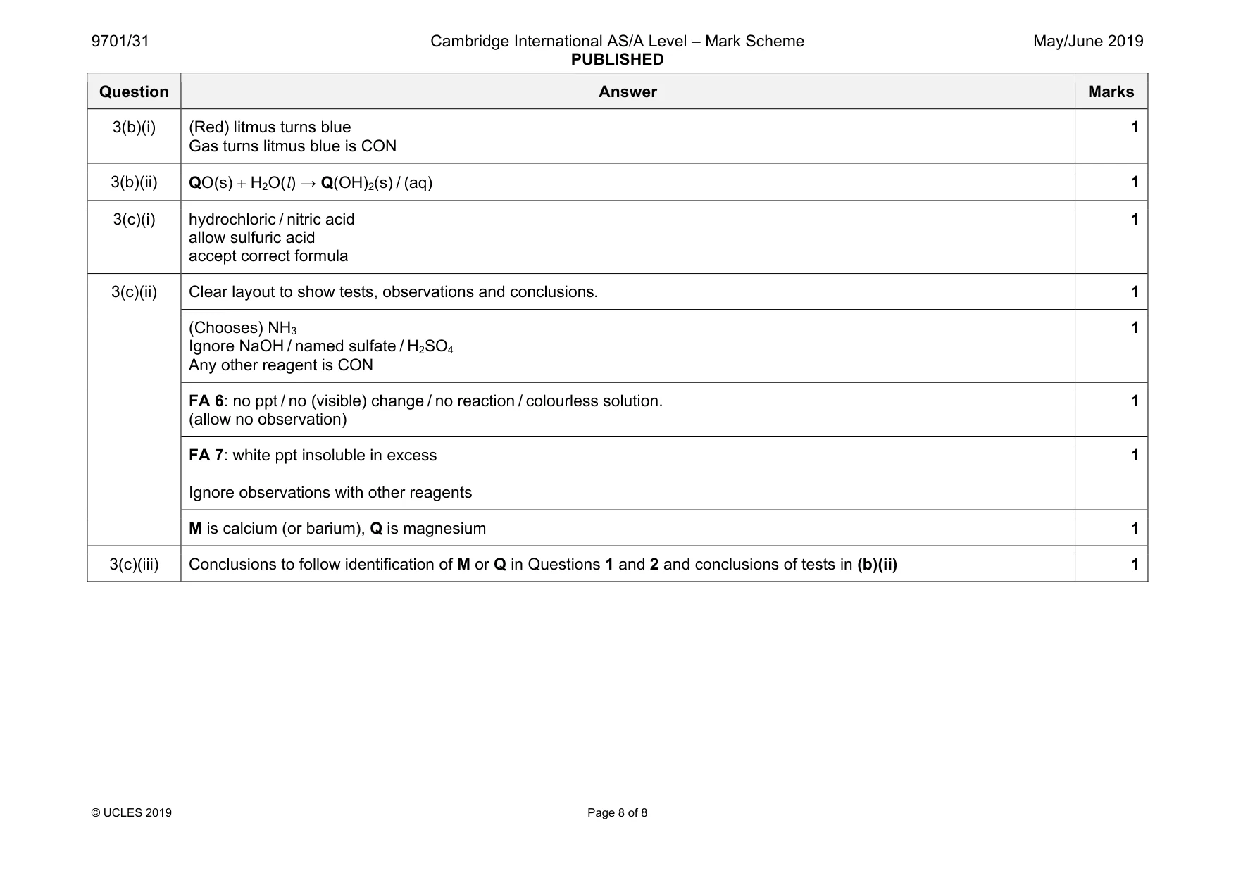 Mark scheme, page 8 of 8