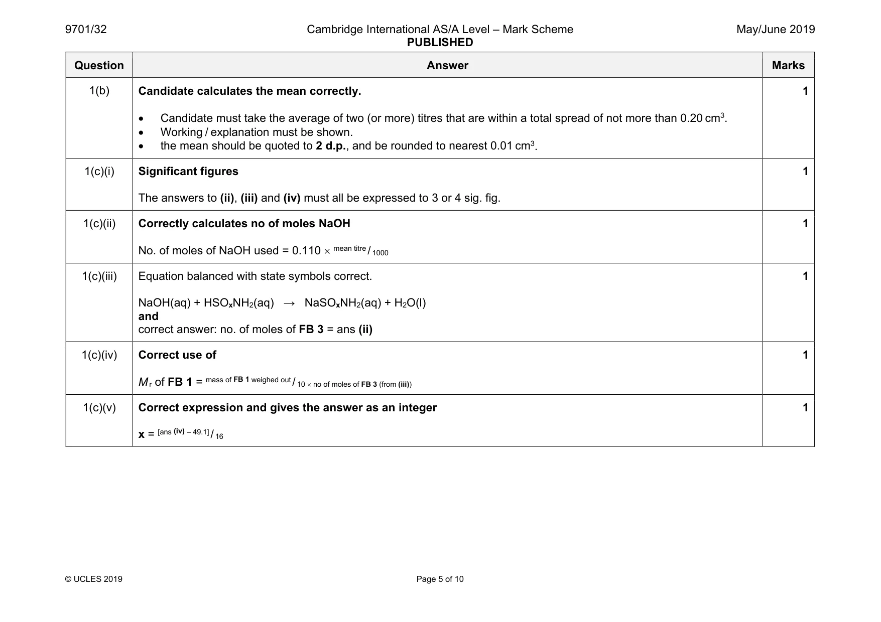 Mark scheme, page 5 of 10