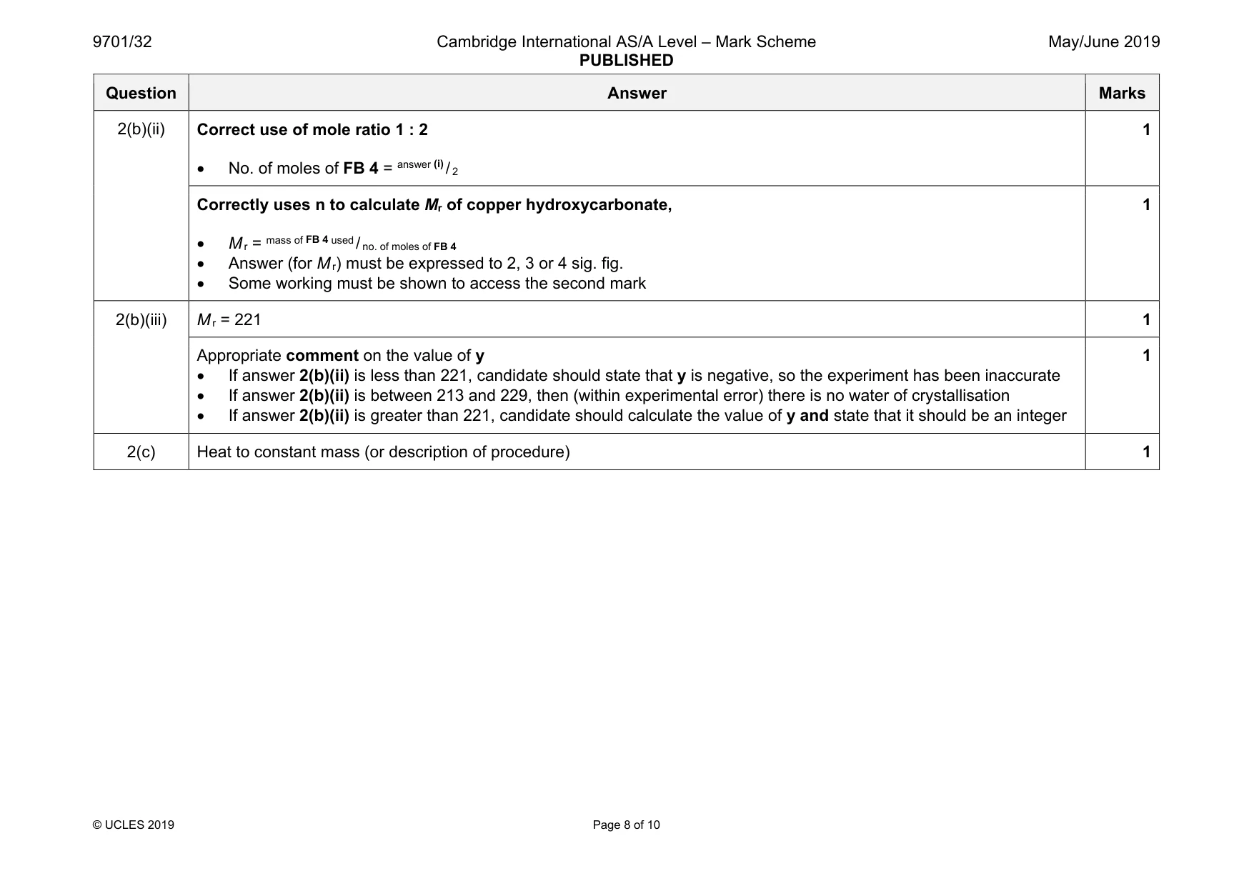 Mark scheme, page 8 of 10