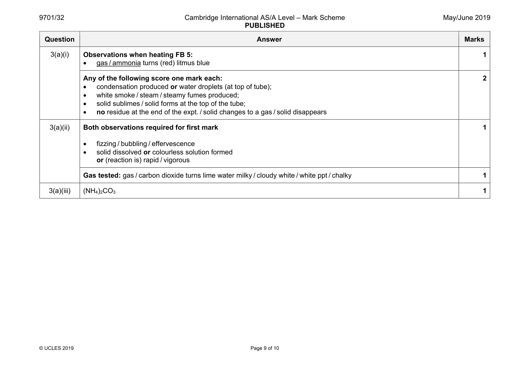 Mark scheme, page 9 of 10