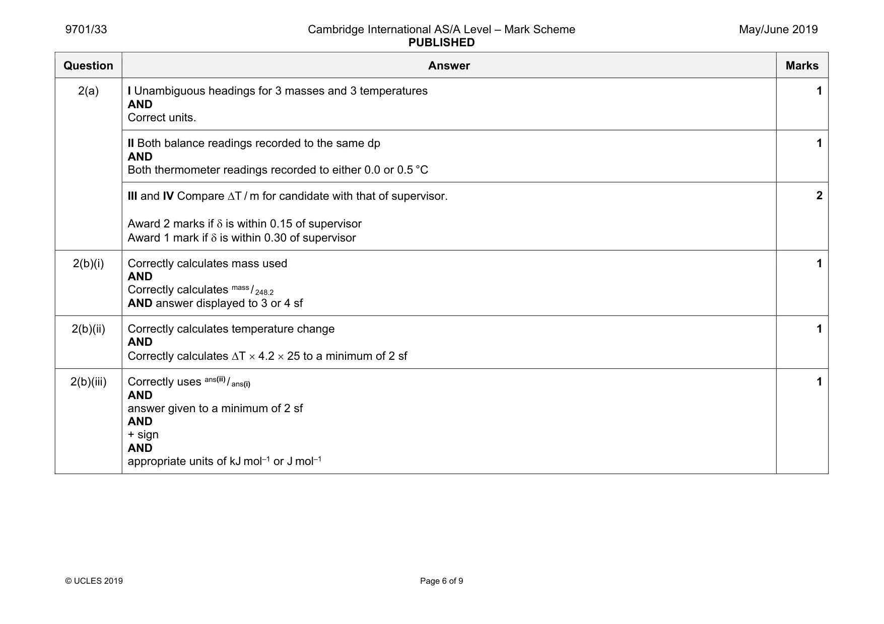 Mark scheme, page 6 of 9