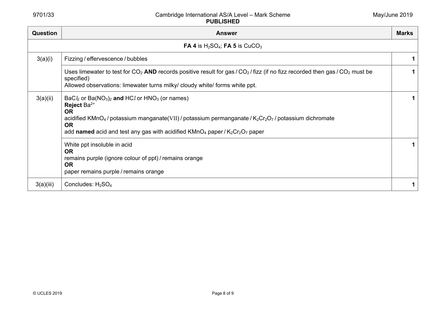 Mark scheme, page 8 of 9