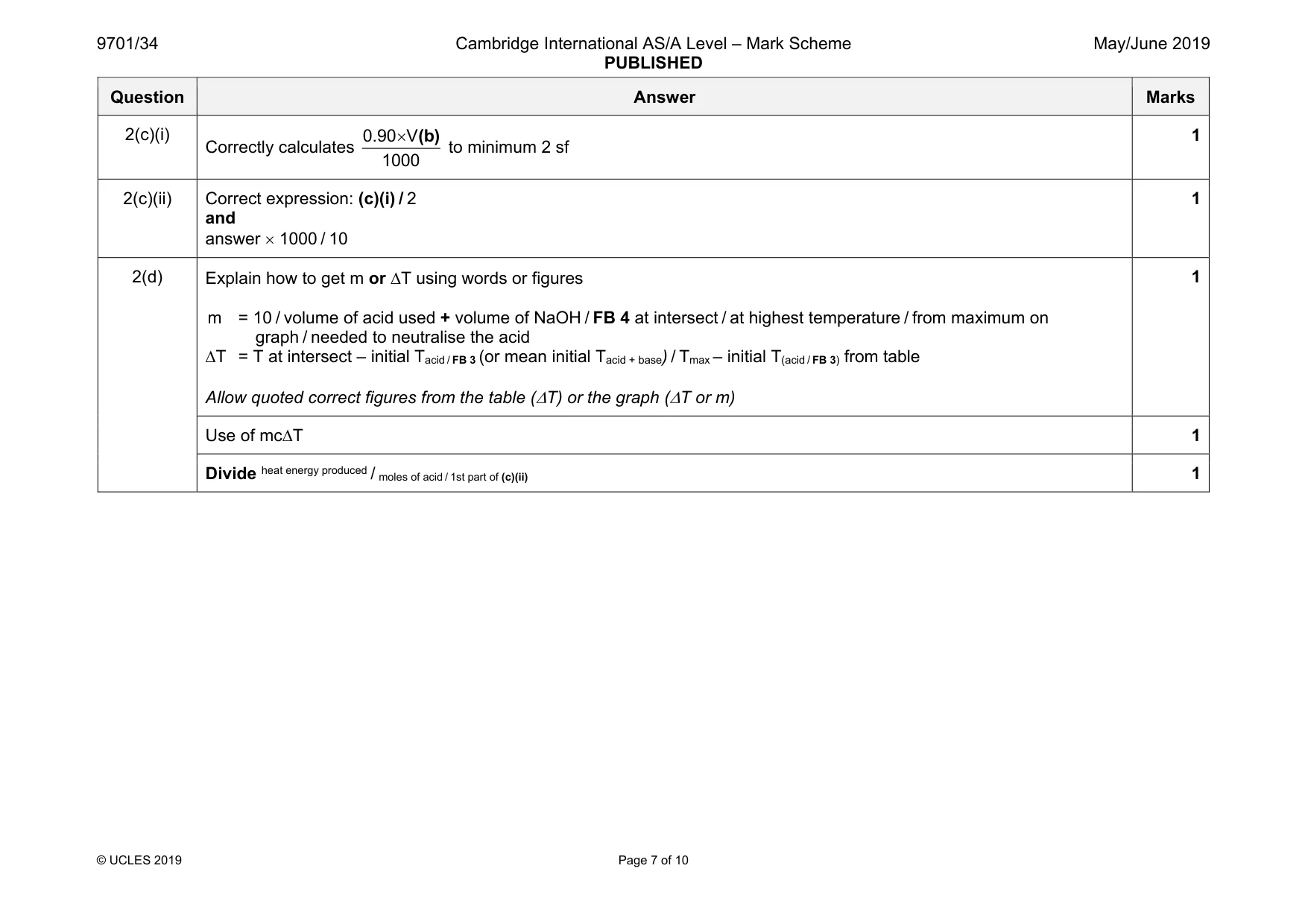 Mark scheme, page 7 of 10