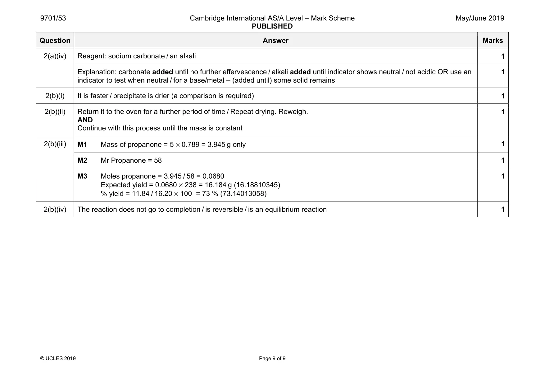 Mark scheme, page 9 of 9