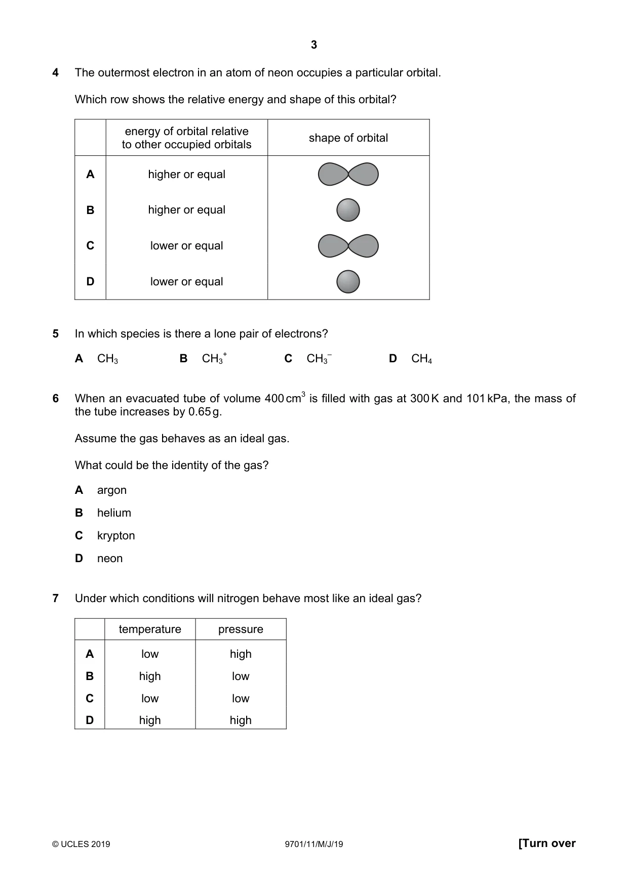 Cambridge A Level Chemistry 9701 2019 May/June Paper 1 · Variant 1 question paper, page 3 of 16