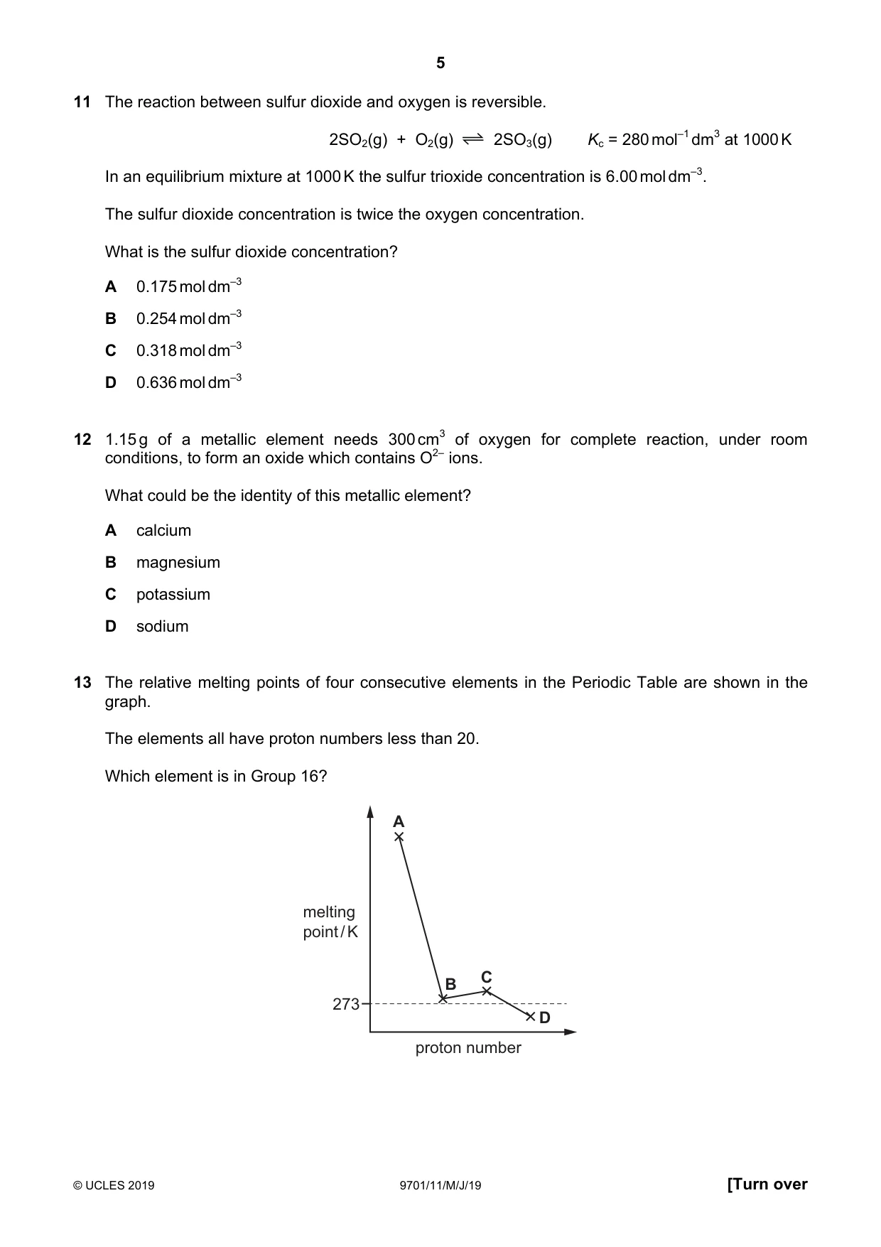 Cambridge A Level Chemistry 9701 2019 May/June Paper 1 · Variant 1 question paper, page 5 of 16