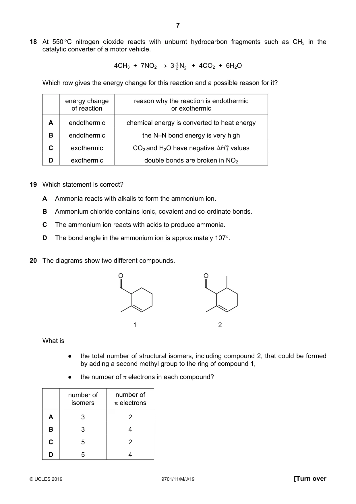 Cambridge A Level Chemistry 9701 2019 May/June Paper 1 · Variant 1 question paper, page 7 of 16