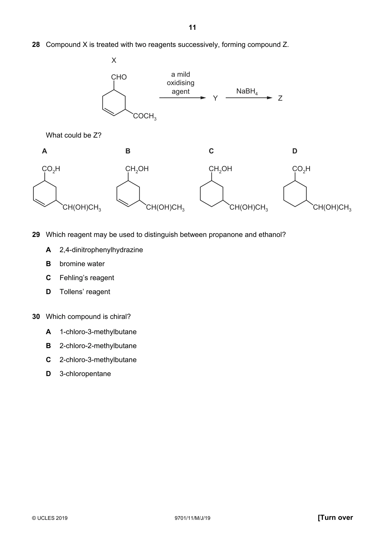 Cambridge A Level Chemistry 9701 2019 May/June Paper 1 · Variant 1 question paper, page 11 of 16