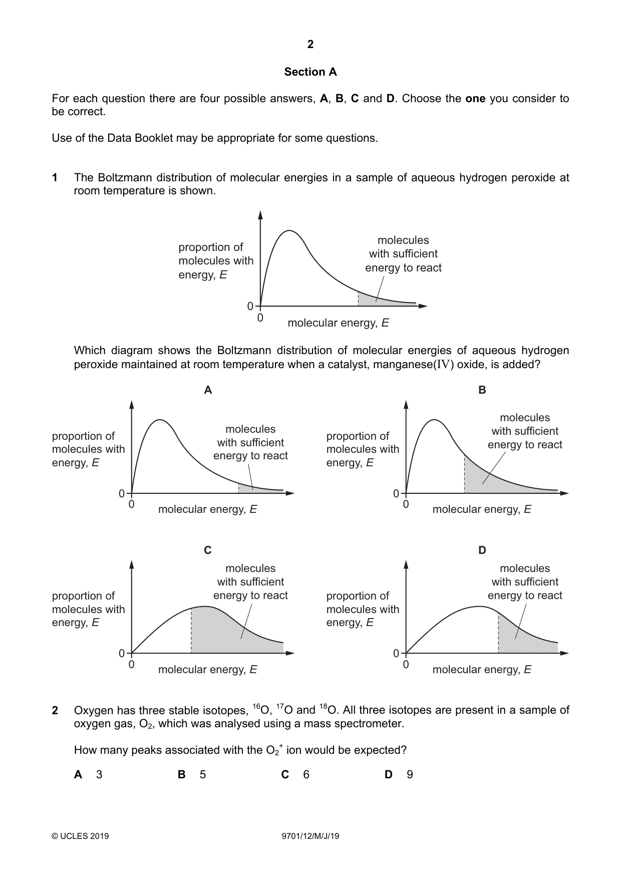 Cambridge A Level Chemistry 9701 2019 May/June Paper 1 · Variant 2 question paper, page 2 of 16