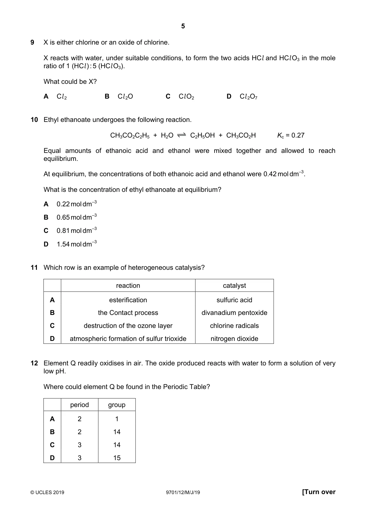 Cambridge A Level Chemistry 9701 2019 May/June Paper 1 · Variant 2 question paper, page 5 of 16