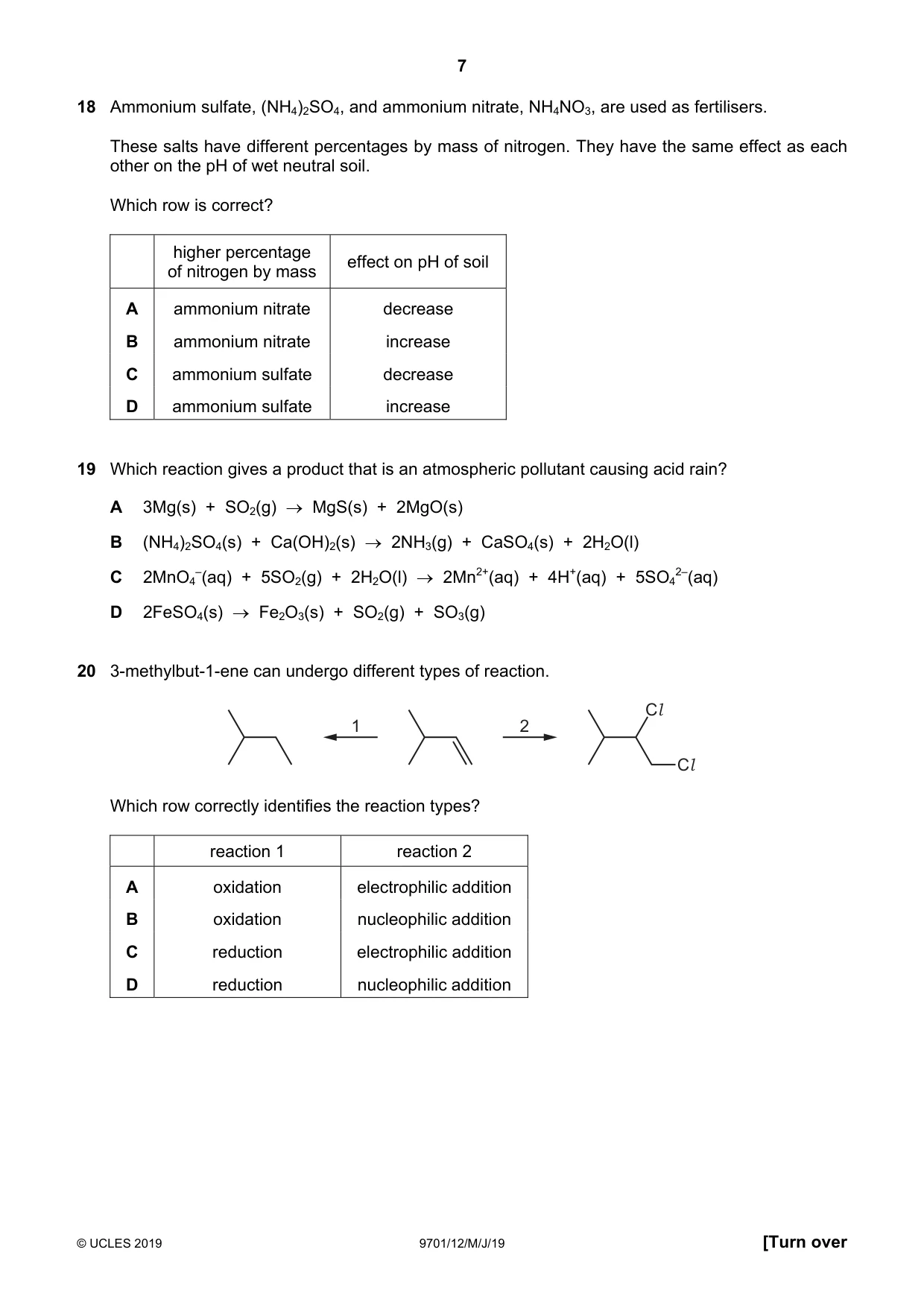 Cambridge A Level Chemistry 9701 2019 May/June Paper 1 · Variant 2 question paper, page 7 of 16