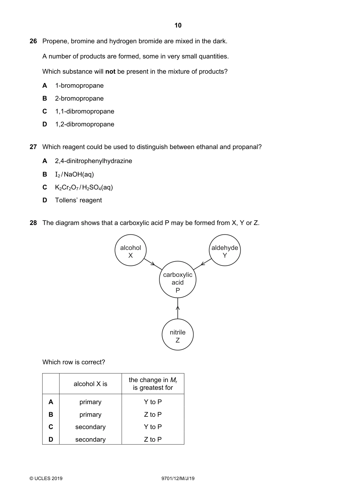 Cambridge A Level Chemistry 9701 2019 May/June Paper 1 · Variant 2 question paper, page 10 of 16
