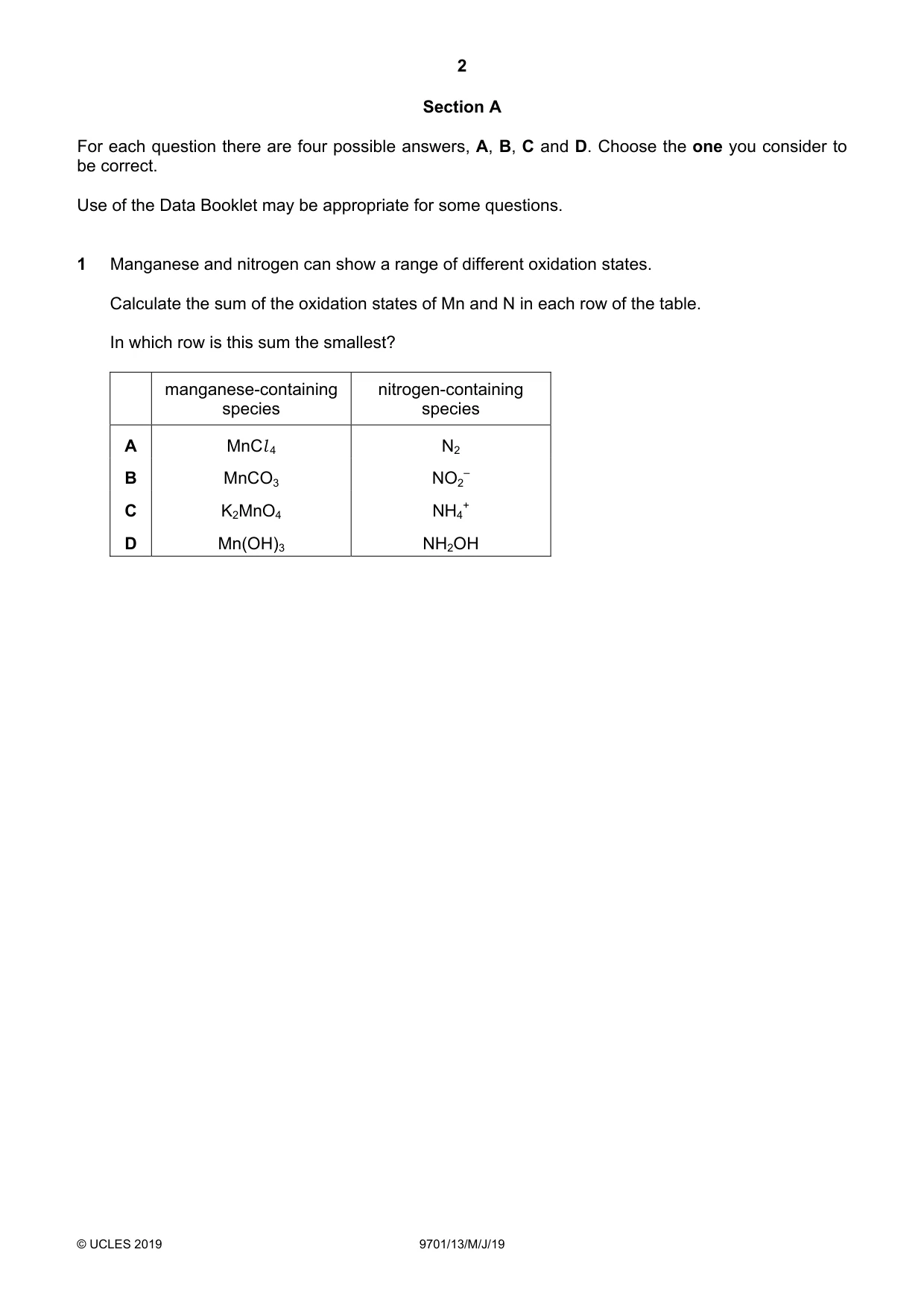 Cambridge A Level Chemistry 9701 2019 May/June Paper 1 · Variant 3 question paper, page 2 of 16