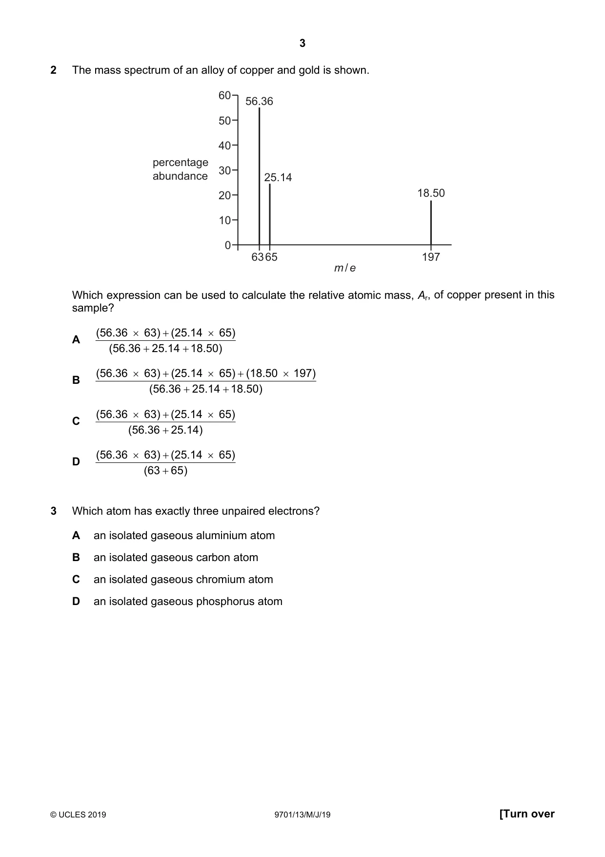 Cambridge A Level Chemistry 9701 2019 May/June Paper 1 · Variant 3 question paper, page 3 of 16