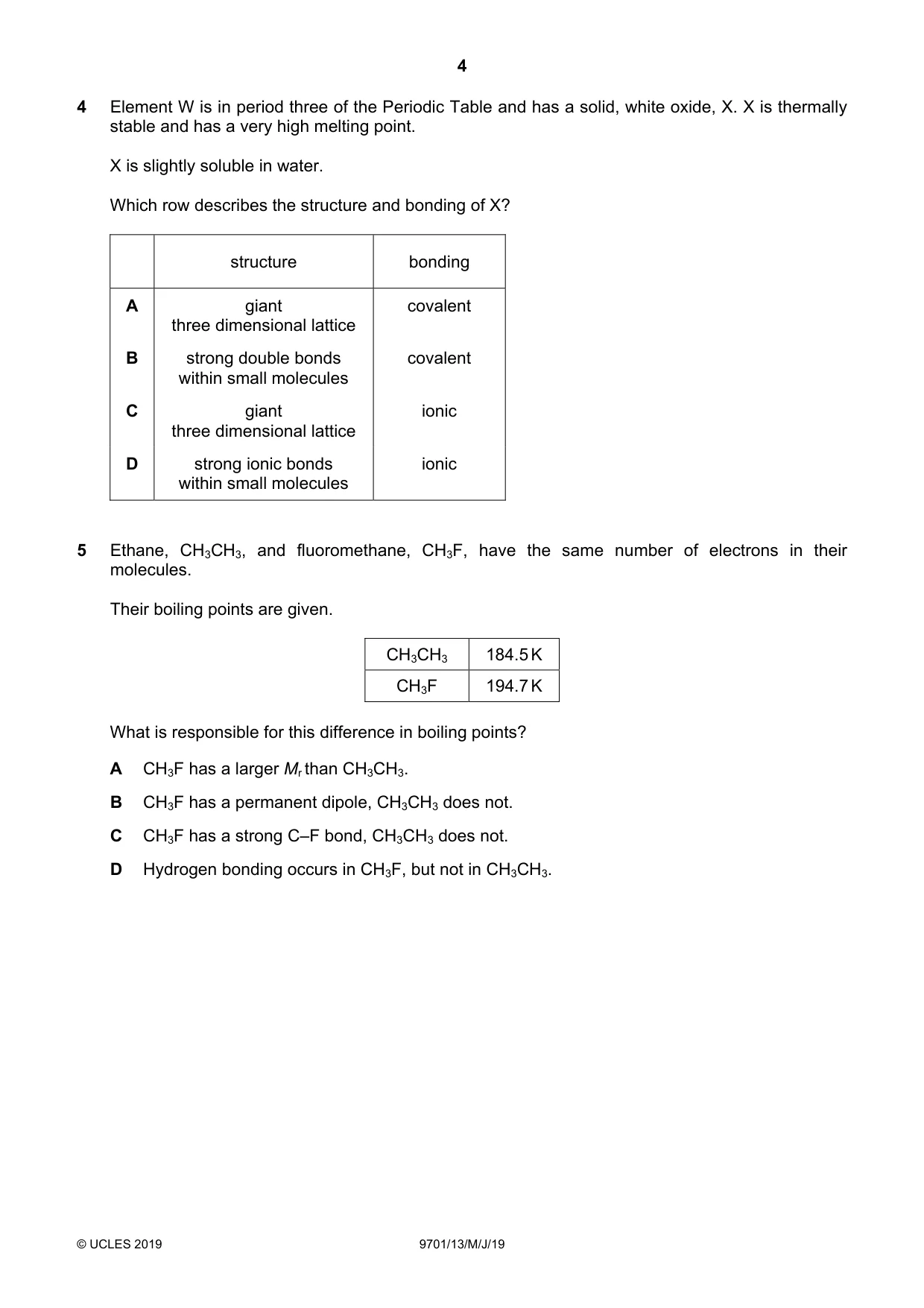Cambridge A Level Chemistry 9701 2019 May/June Paper 1 · Variant 3 question paper, page 4 of 16