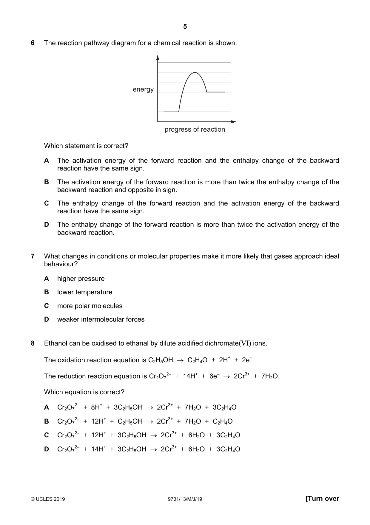 Cambridge A Level Chemistry 9701 2019 May/June Paper 1 · Variant 3 question paper, page 5 of 16