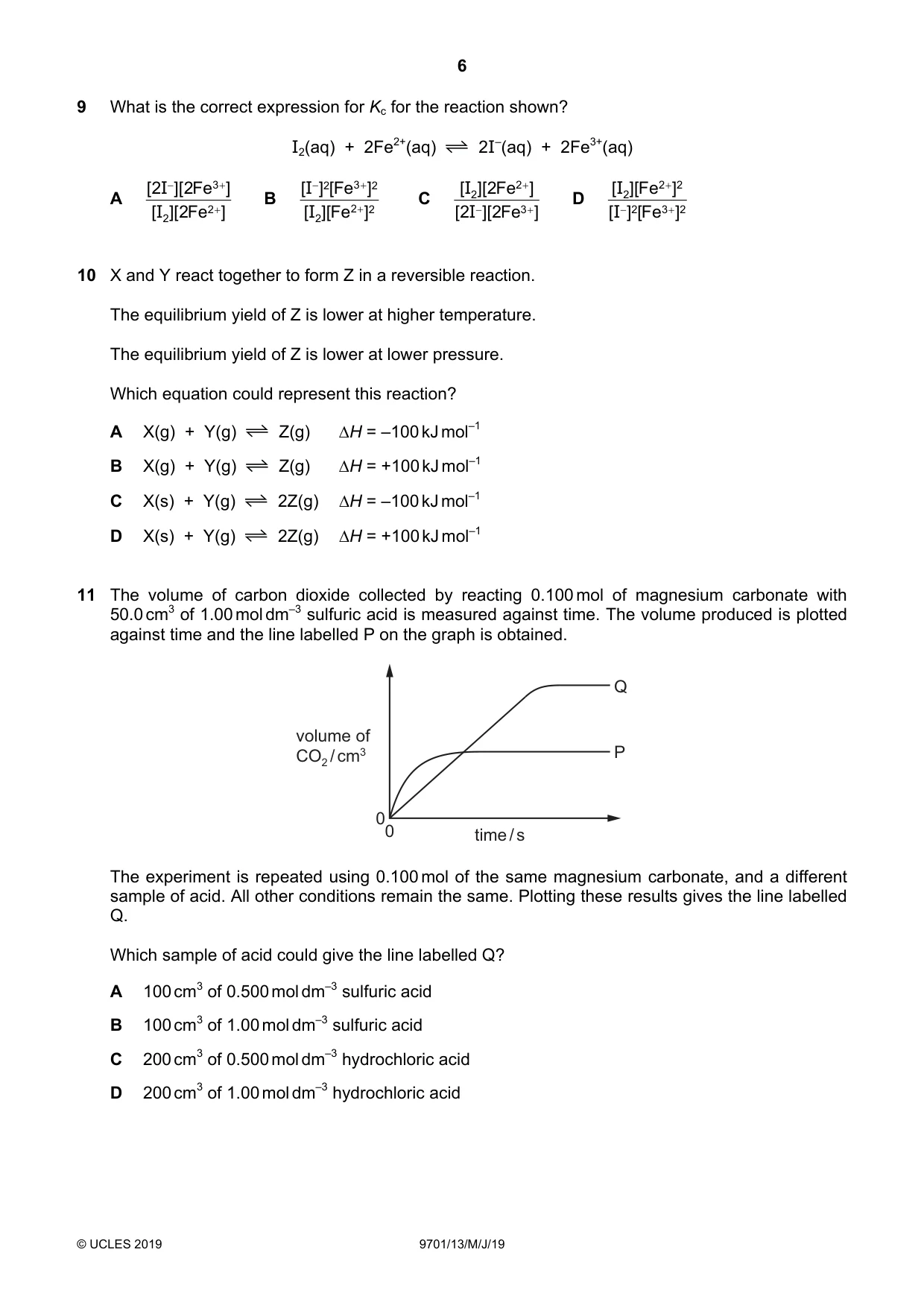 Cambridge A Level Chemistry 9701 2019 May/June Paper 1 · Variant 3 question paper, page 6 of 16