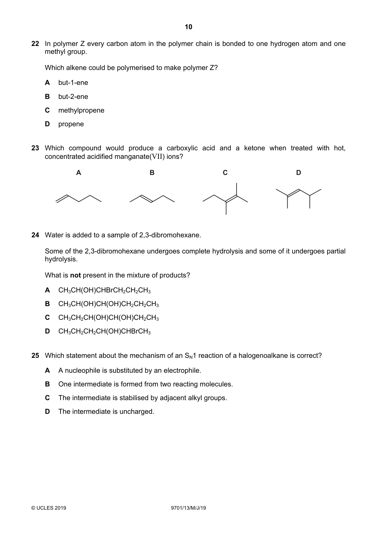 Cambridge A Level Chemistry 9701 2019 May/June Paper 1 · Variant 3 question paper, page 10 of 16