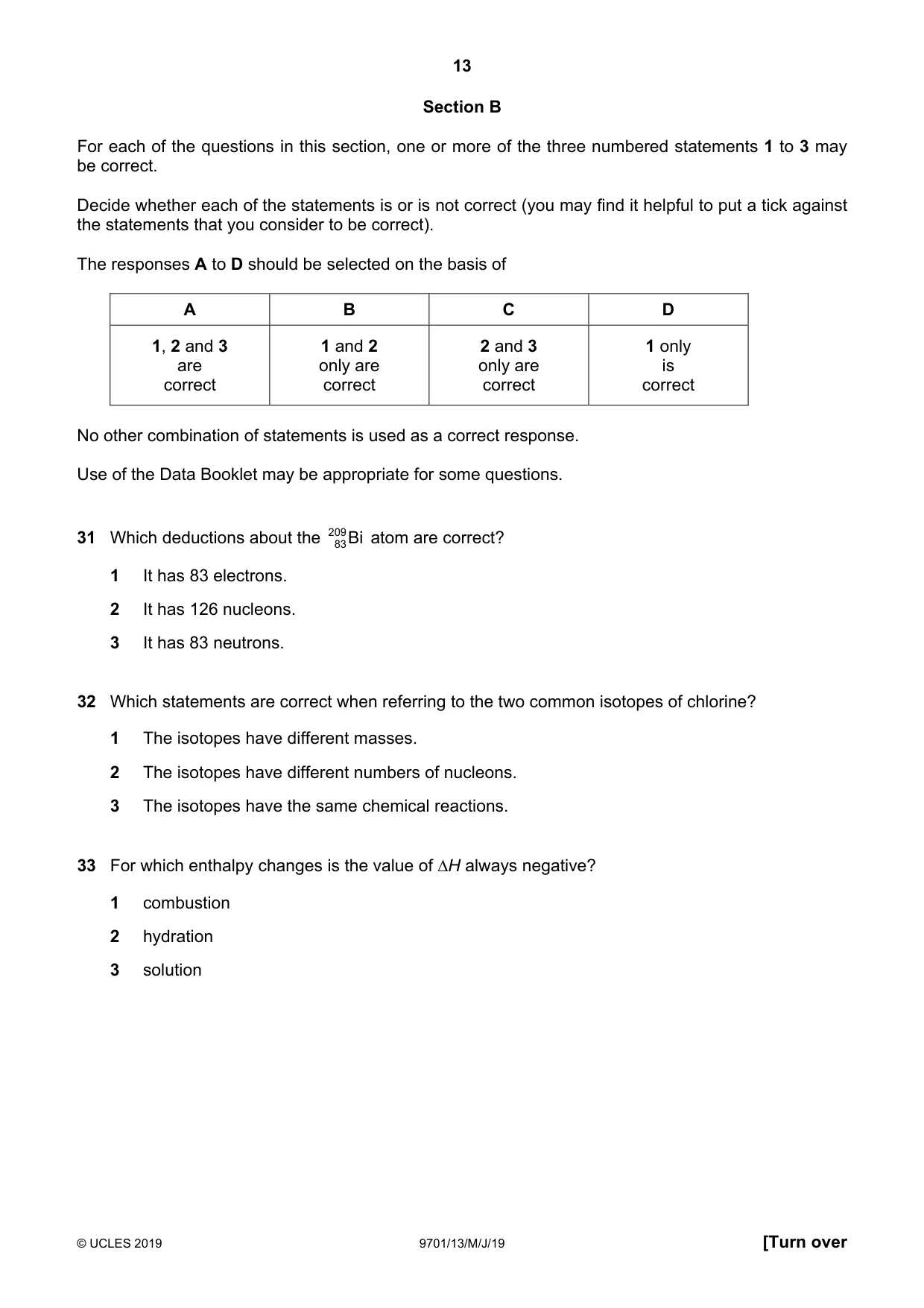 Cambridge A Level Chemistry 9701 2019 May/June Paper 1 · Variant 3 question paper, page 13 of 16