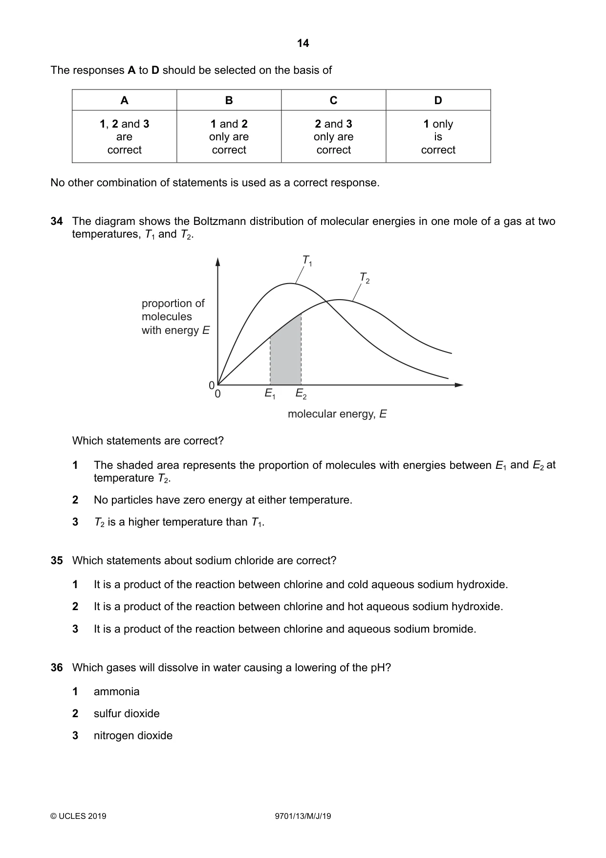 Cambridge A Level Chemistry 9701 2019 May/June Paper 1 · Variant 3 question paper, page 14 of 16