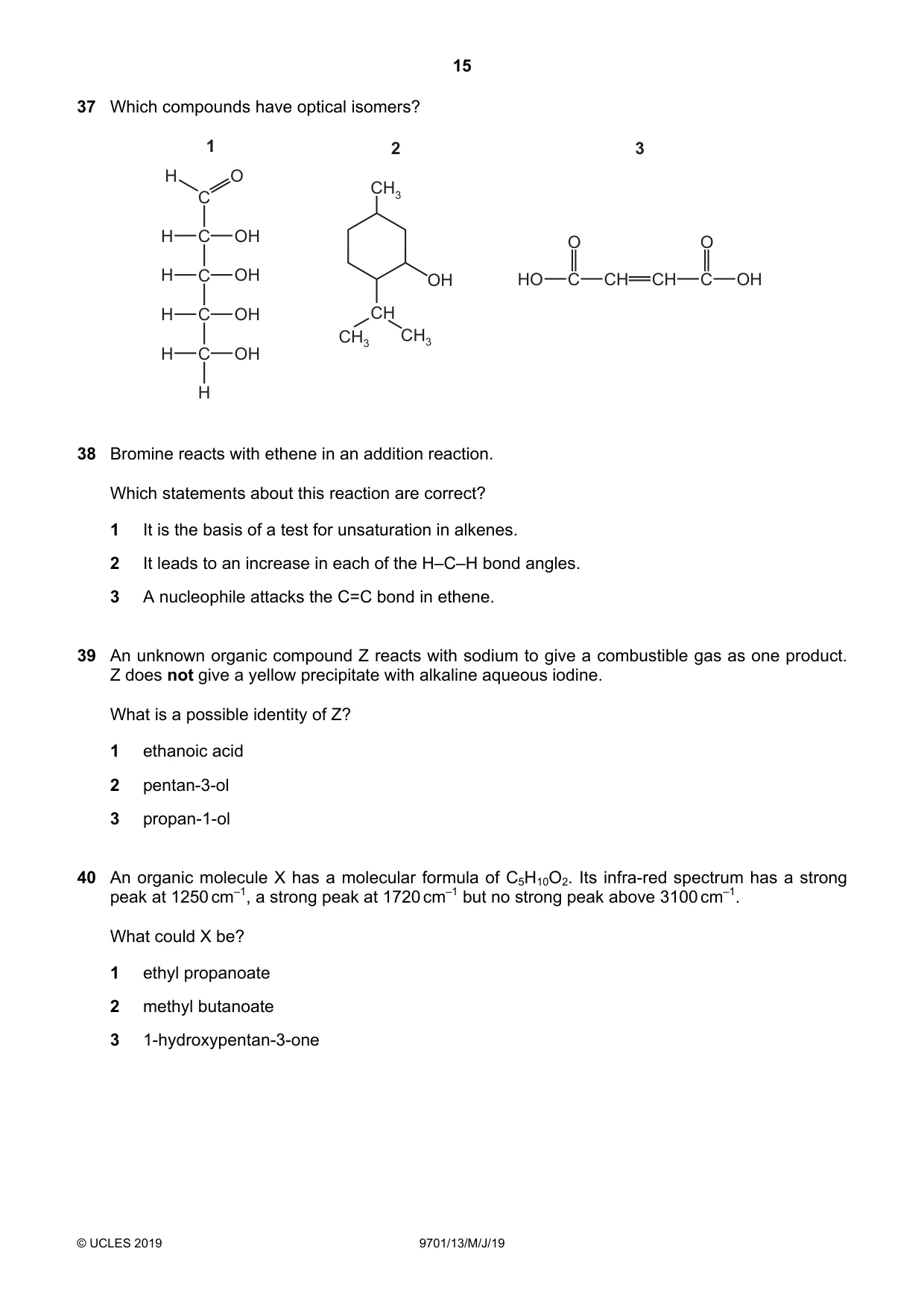 Cambridge A Level Chemistry 9701 2019 May/June Paper 1 · Variant 3 question paper, page 15 of 16