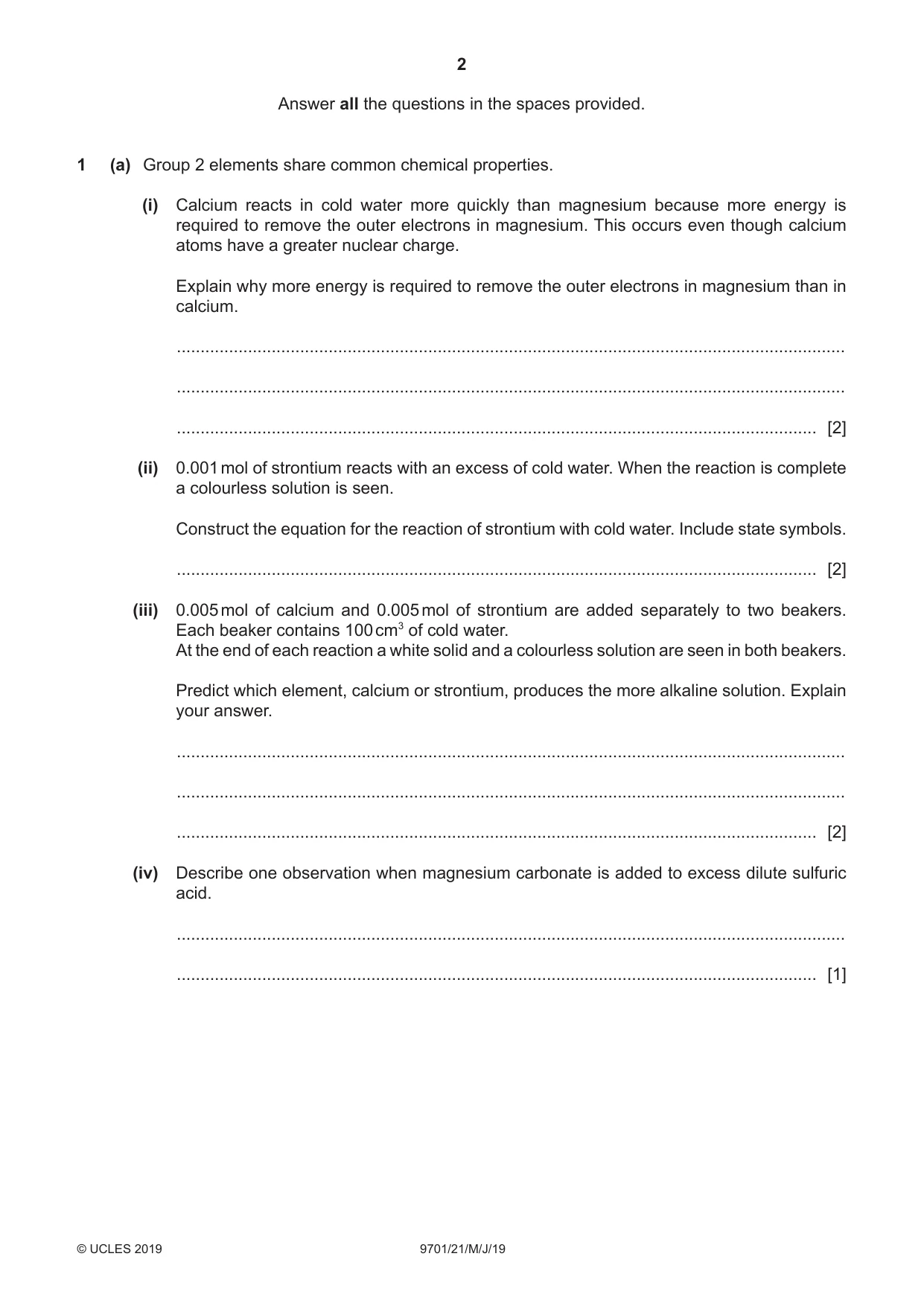 Cambridge A Level Chemistry 9701 2019 May/June Paper 2 · Variant 1 question paper, page 2 of 12
