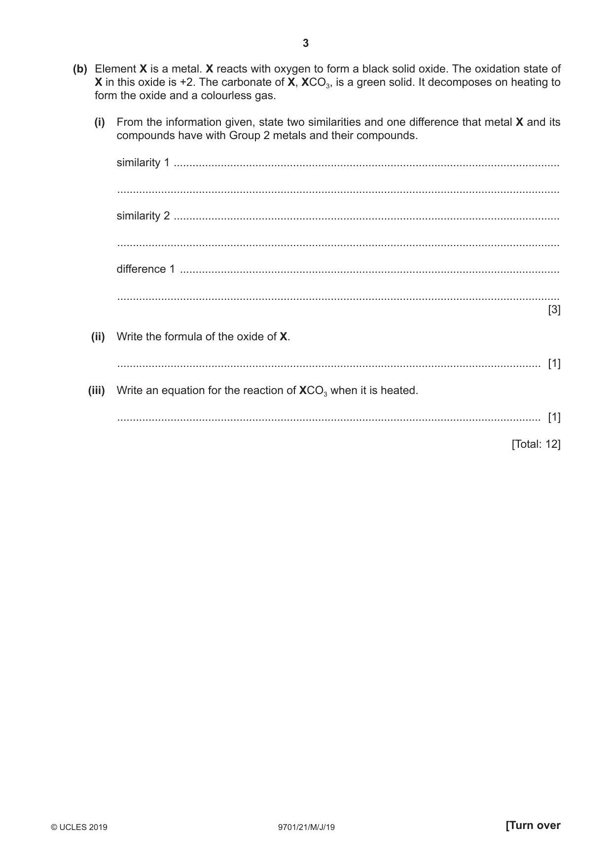 Cambridge A Level Chemistry 9701 2019 May/June Paper 2 · Variant 1 question paper, page 3 of 12