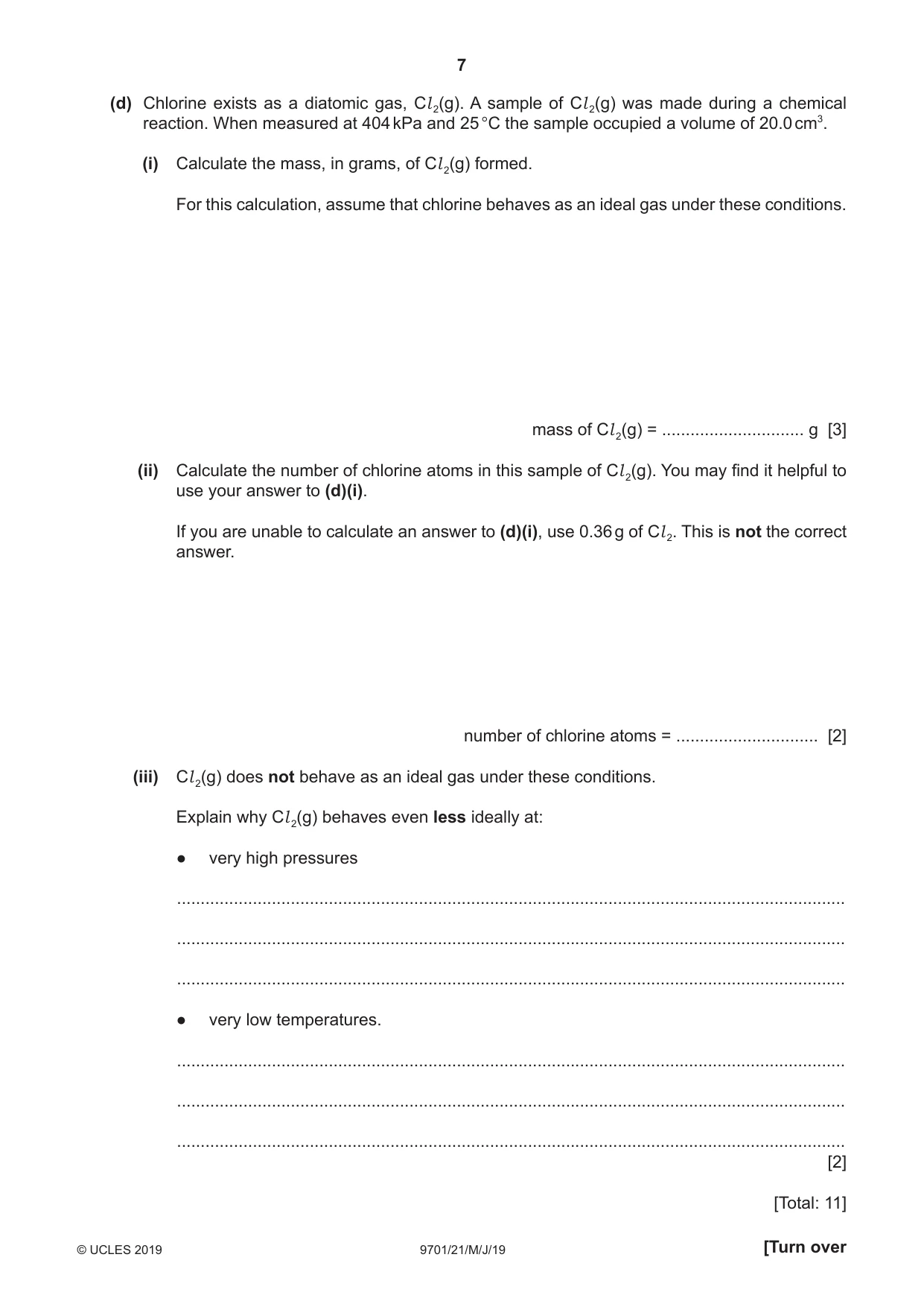 Cambridge A Level Chemistry 9701 2019 May/June Paper 2 · Variant 1 question paper, page 7 of 12