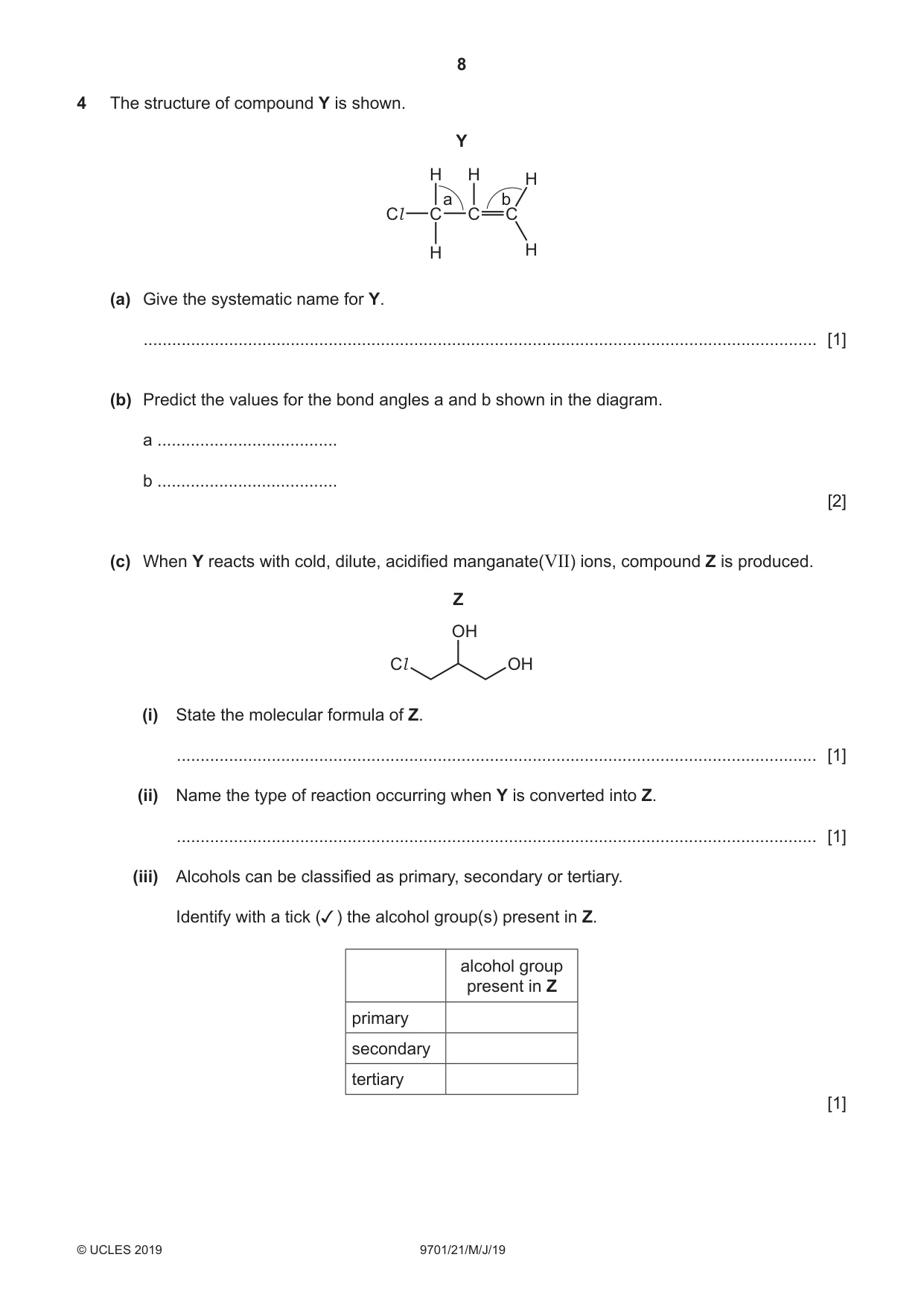 Cambridge A Level Chemistry 9701 2019 May/June Paper 2 · Variant 1 question paper, page 8 of 12