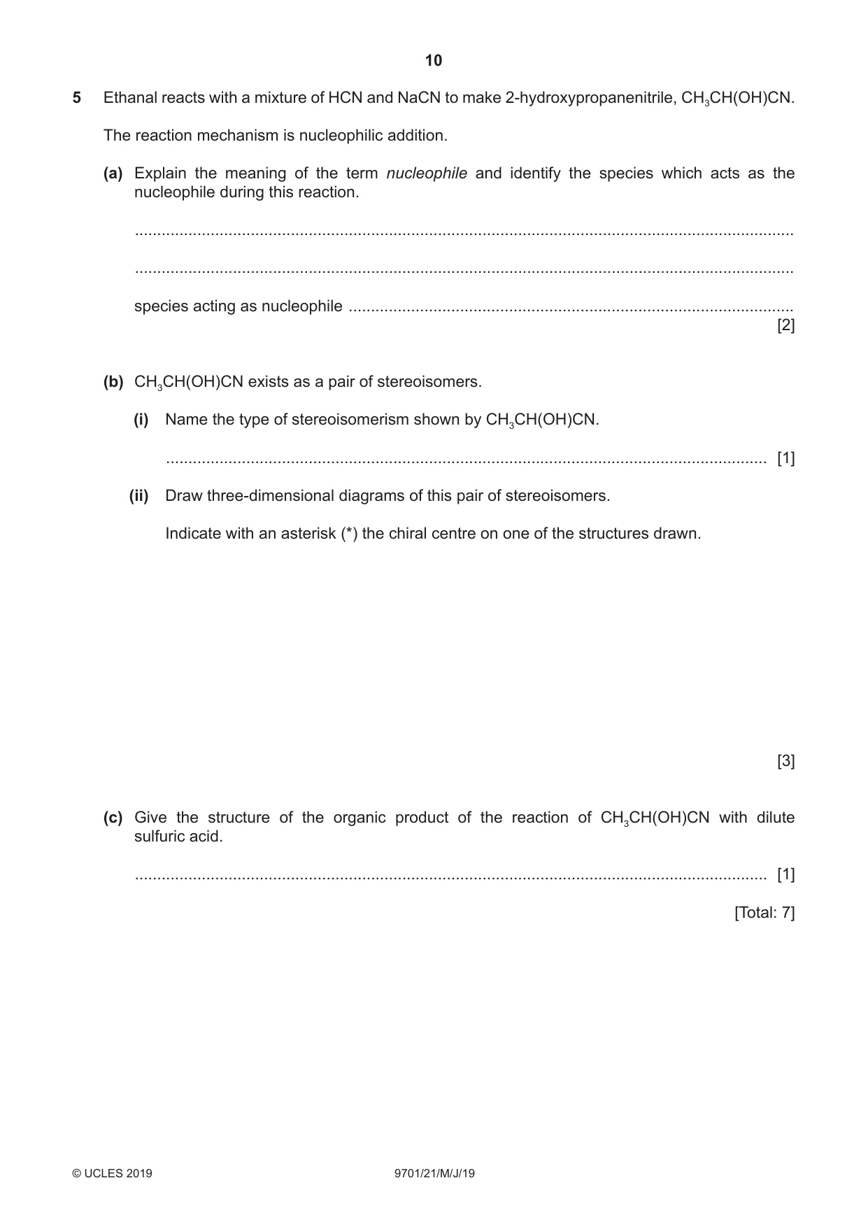Cambridge A Level Chemistry 9701 2019 May/June Paper 2 · Variant 1 question paper, page 10 of 12