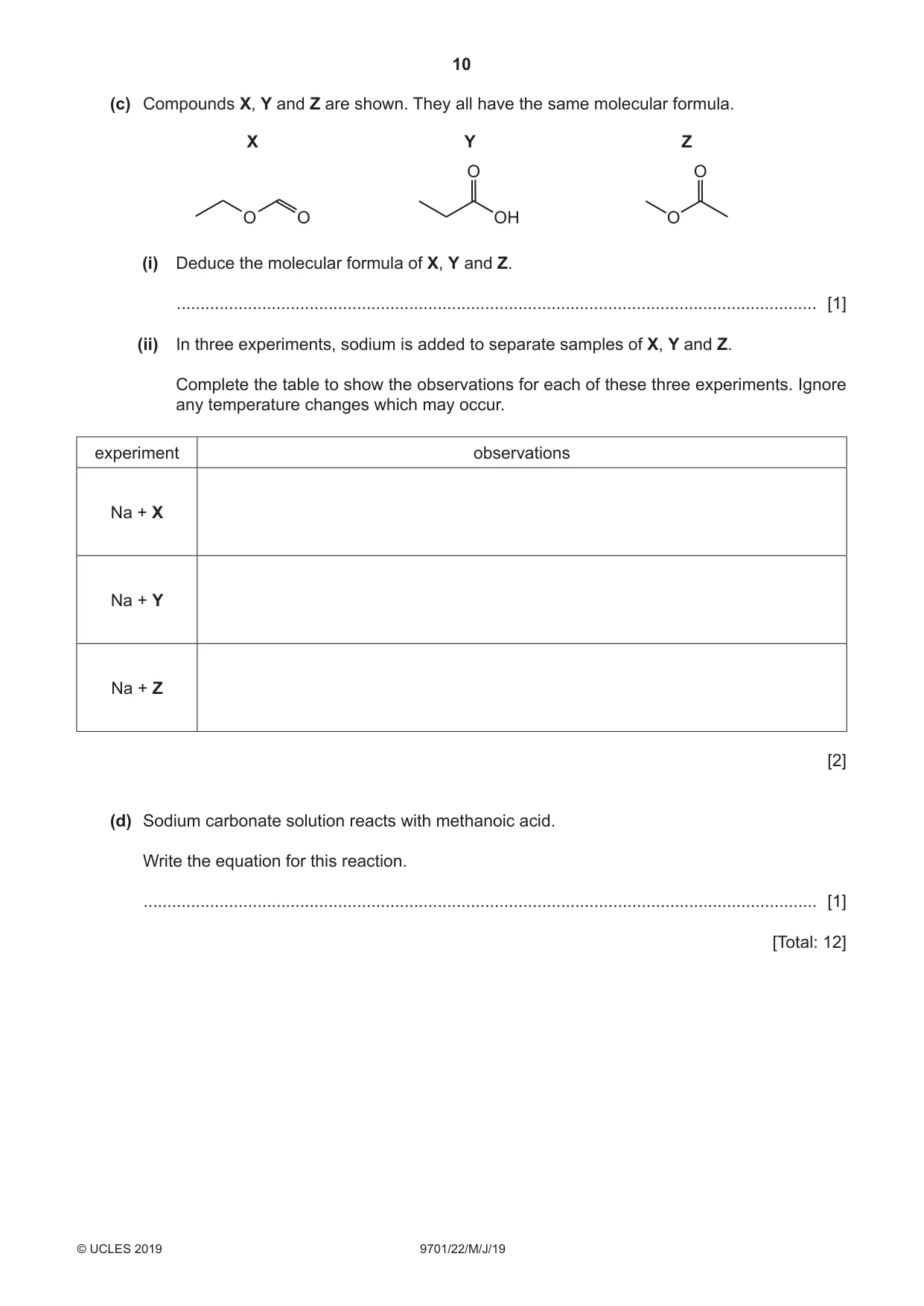 Cambridge A Level Chemistry 9701 2019 May/June Paper 2 · Variant 2 question paper, page 10 of 12