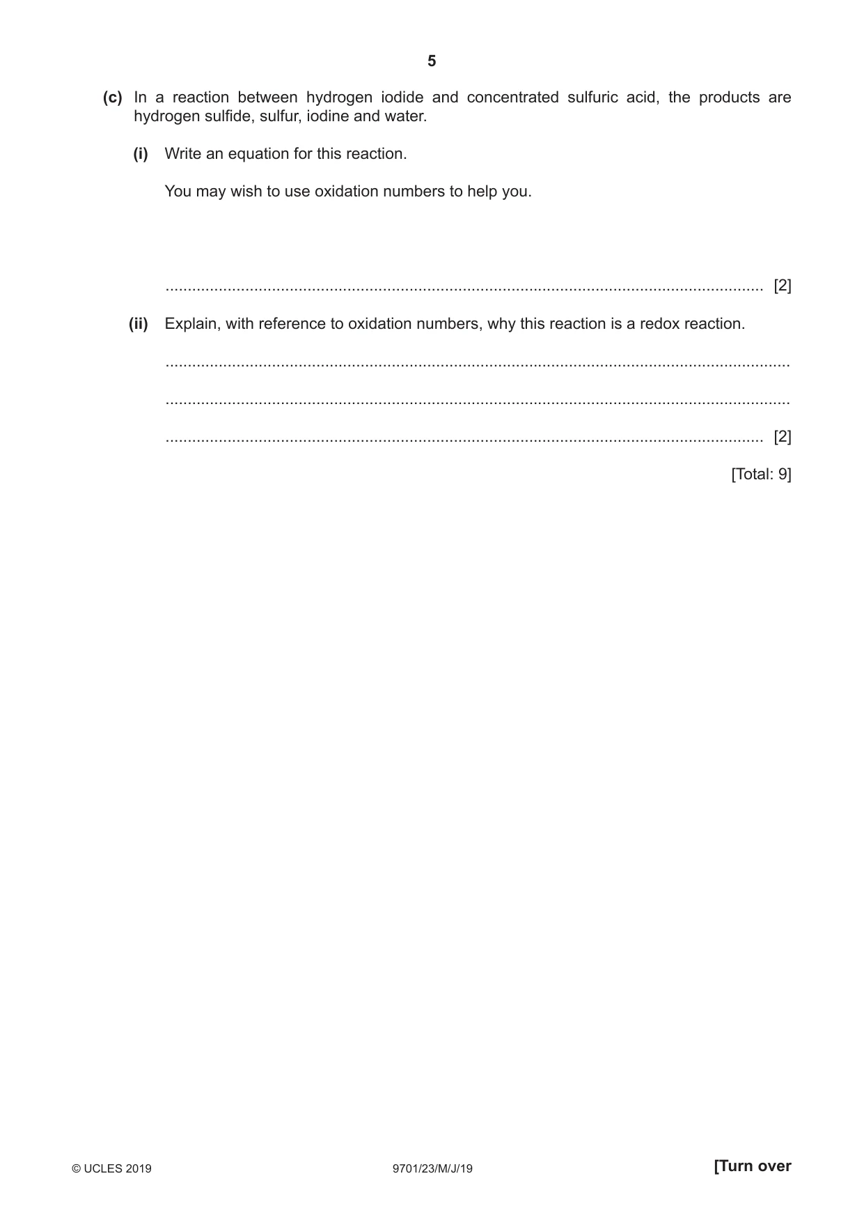 Cambridge A Level Chemistry 9701 2019 May/June Paper 2 · Variant 3 question paper, page 5 of 12