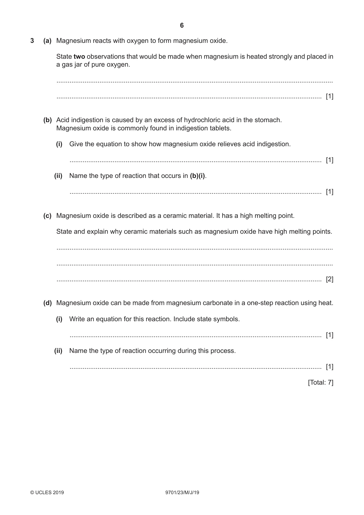 Cambridge A Level Chemistry 9701 2019 May/June Paper 2 · Variant 3 question paper, page 6 of 12