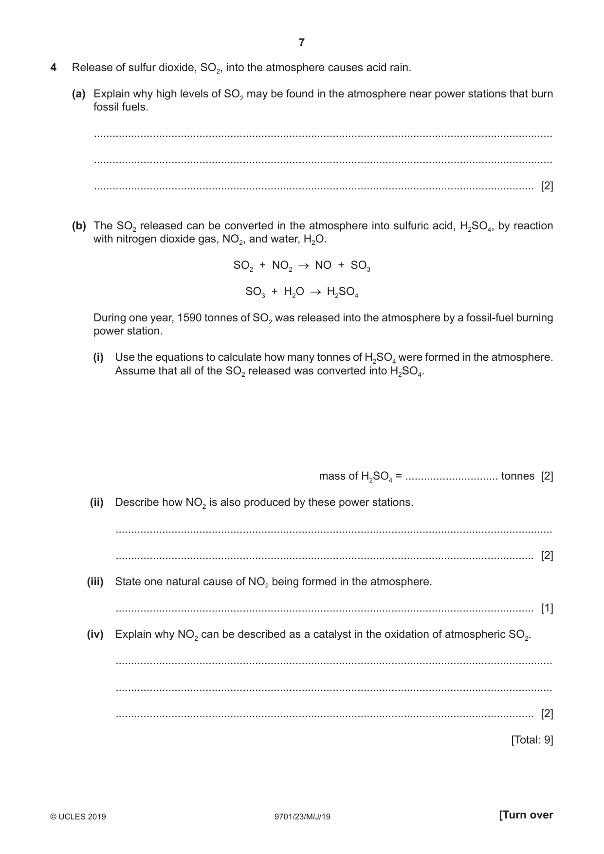 Cambridge A Level Chemistry 9701 2019 May/June Paper 2 · Variant 3 question paper, page 7 of 12