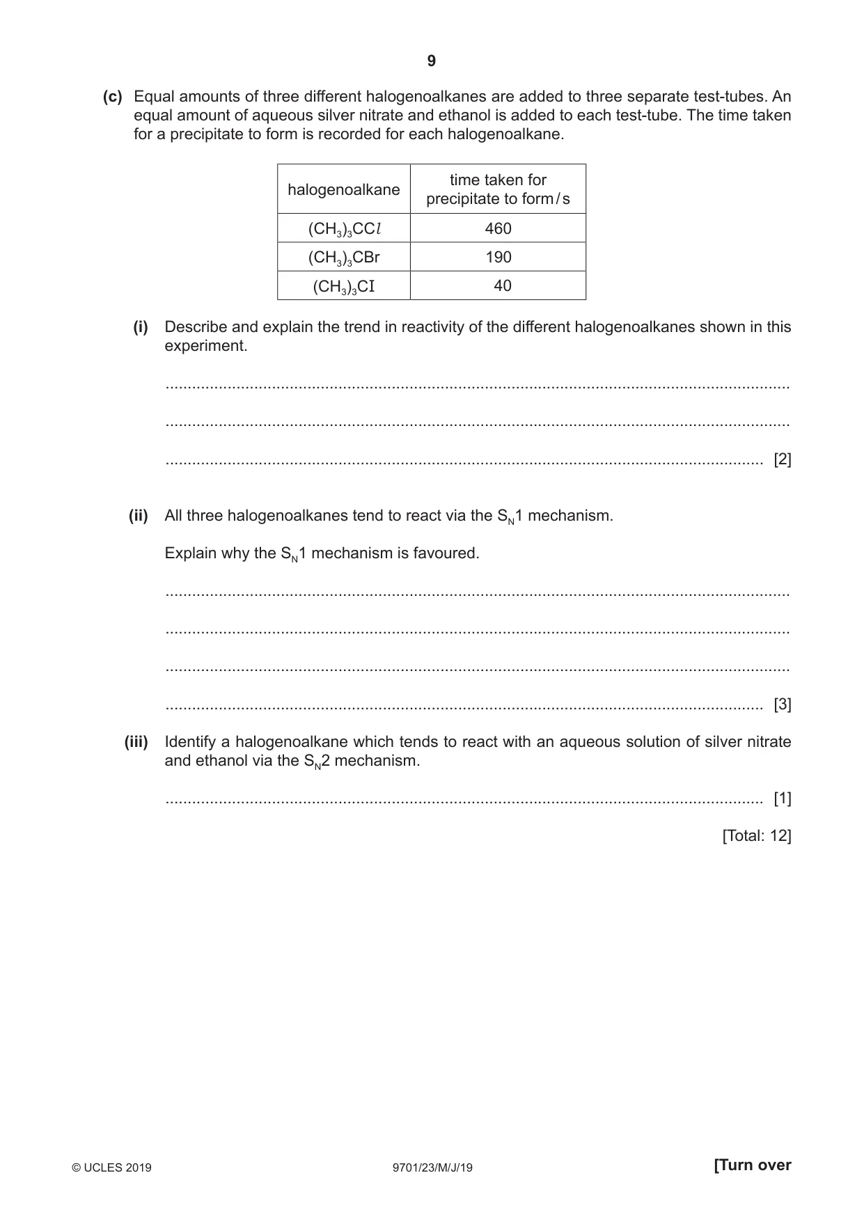 Cambridge A Level Chemistry 9701 2019 May/June Paper 2 · Variant 3 question paper, page 9 of 12
