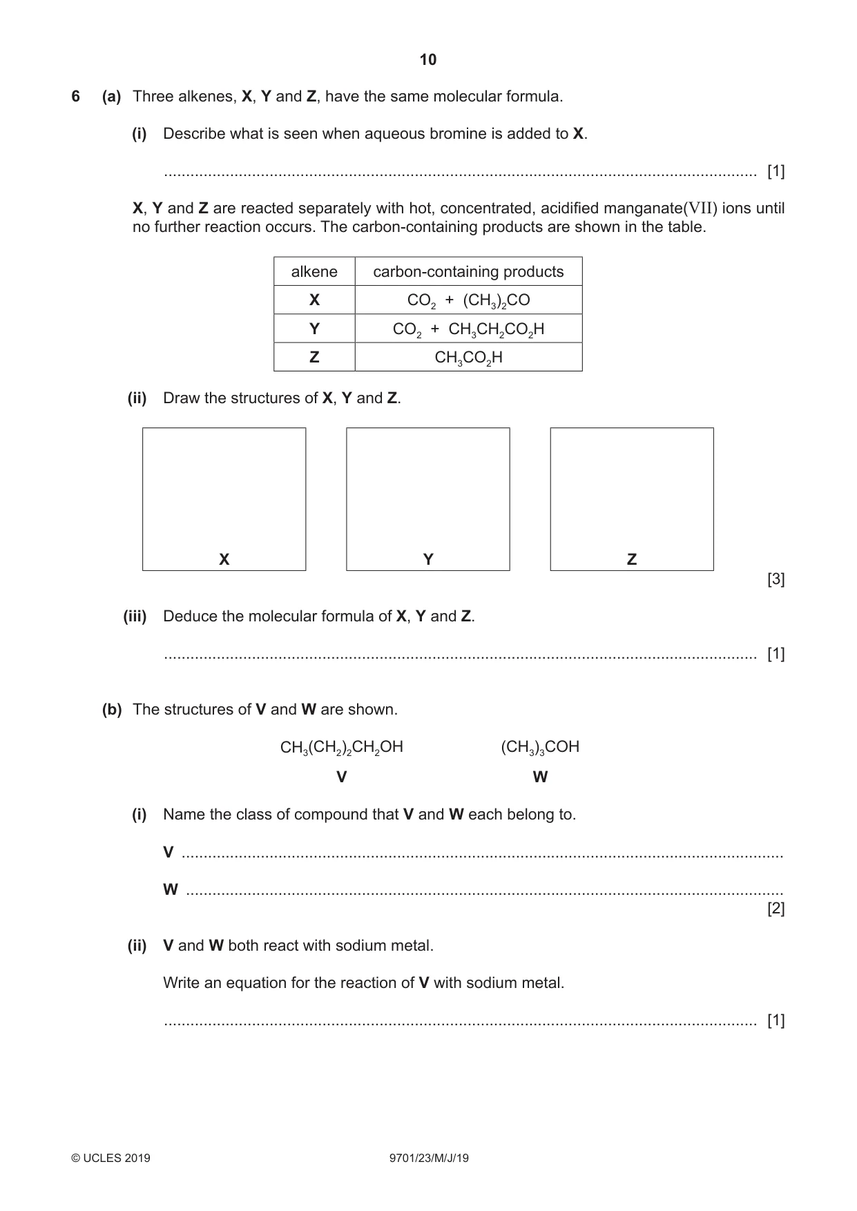 Cambridge A Level Chemistry 9701 2019 May/June Paper 2 · Variant 3 question paper, page 10 of 12